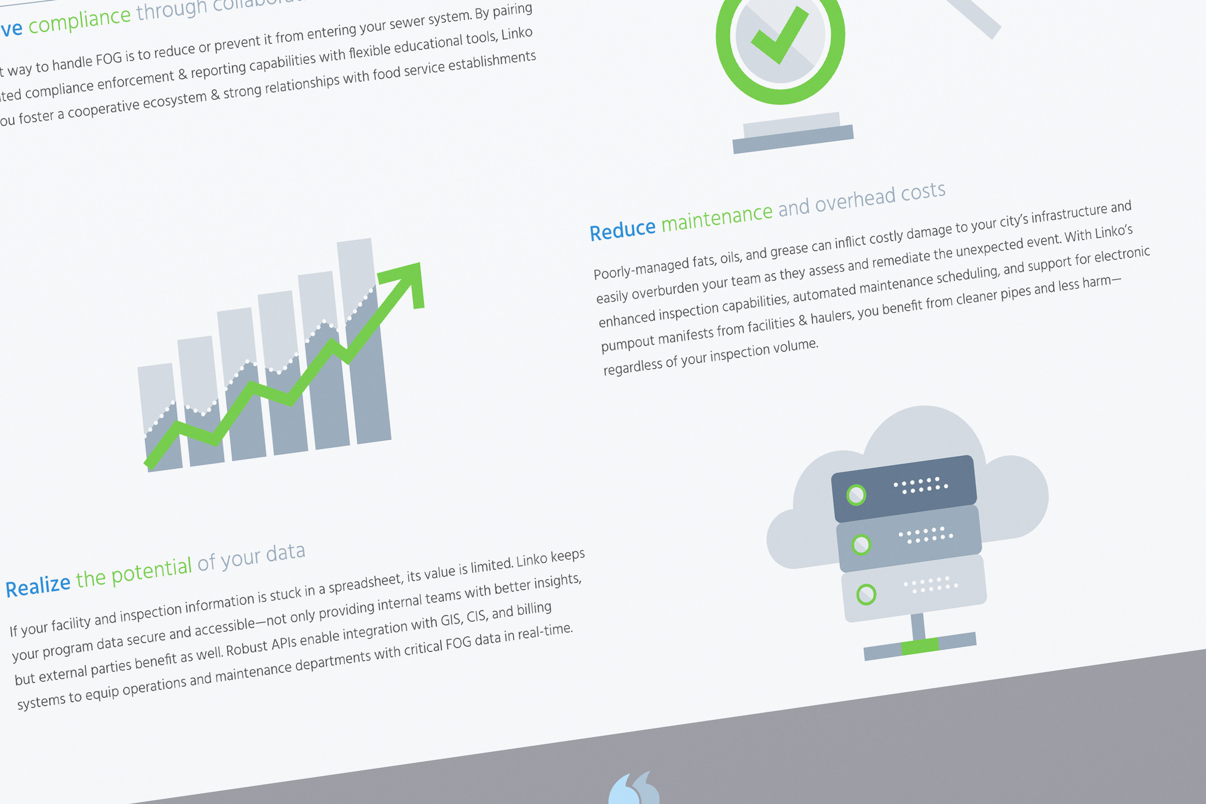 Graphics help draw attention and tell users how Linko will benefit their waste water treatment program.
