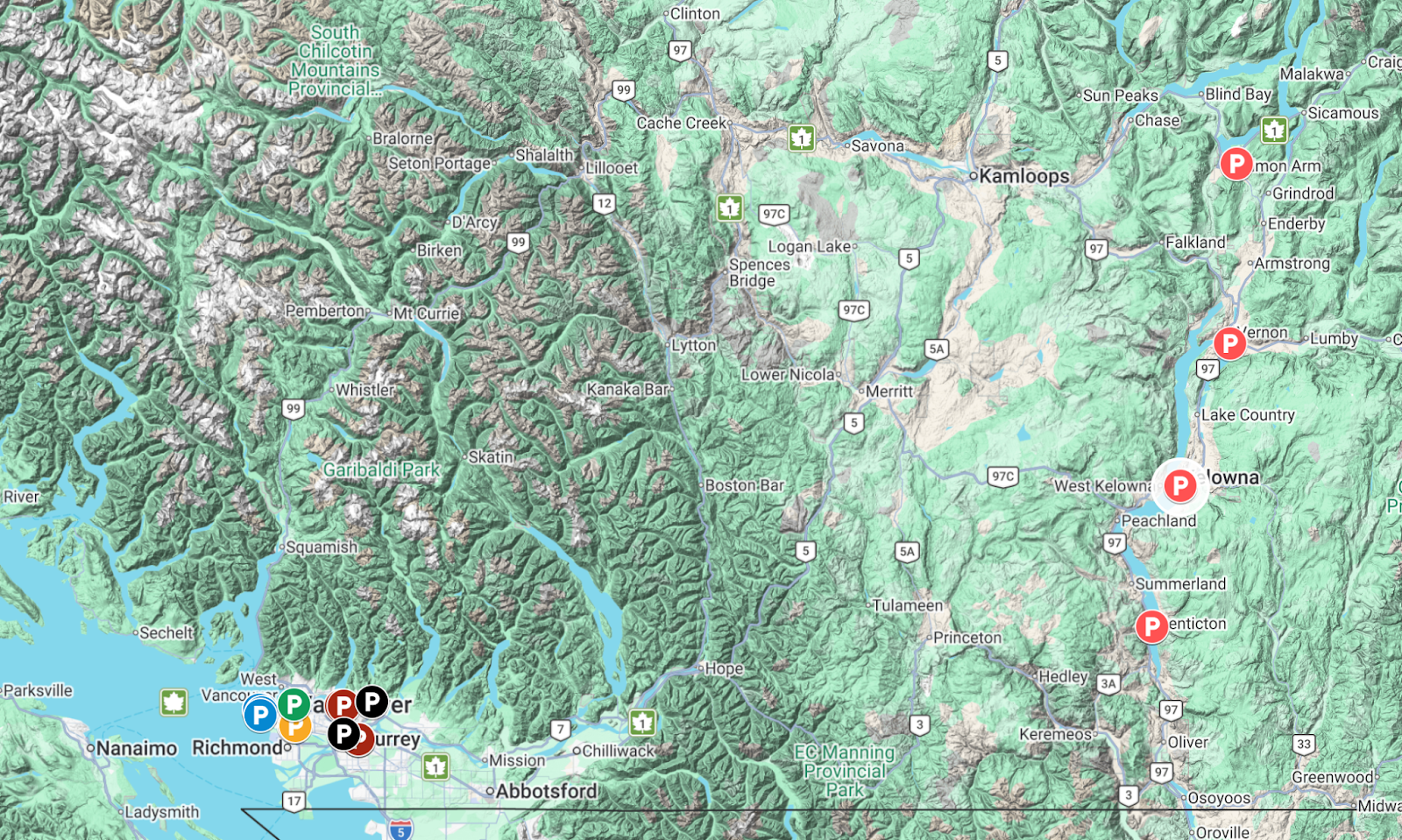 <strong>EV Charger Asset Map</strong> - Virtual, interactive map of chargers across BC colleges and universities for various users, including government, fleet operators, and MURBs.