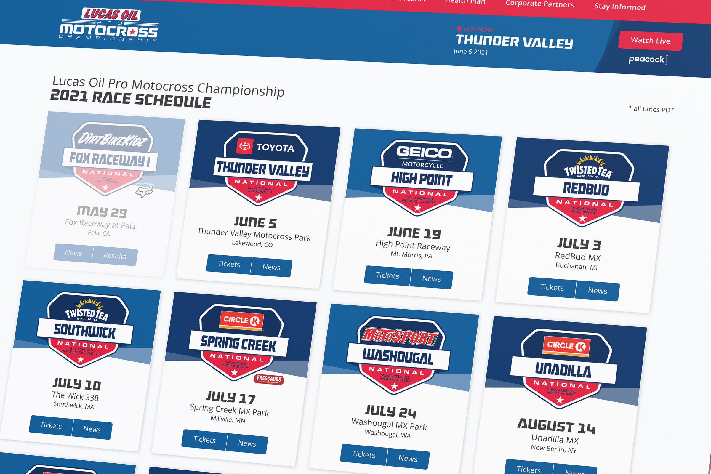 Race Schedules show previous and upcoming races.