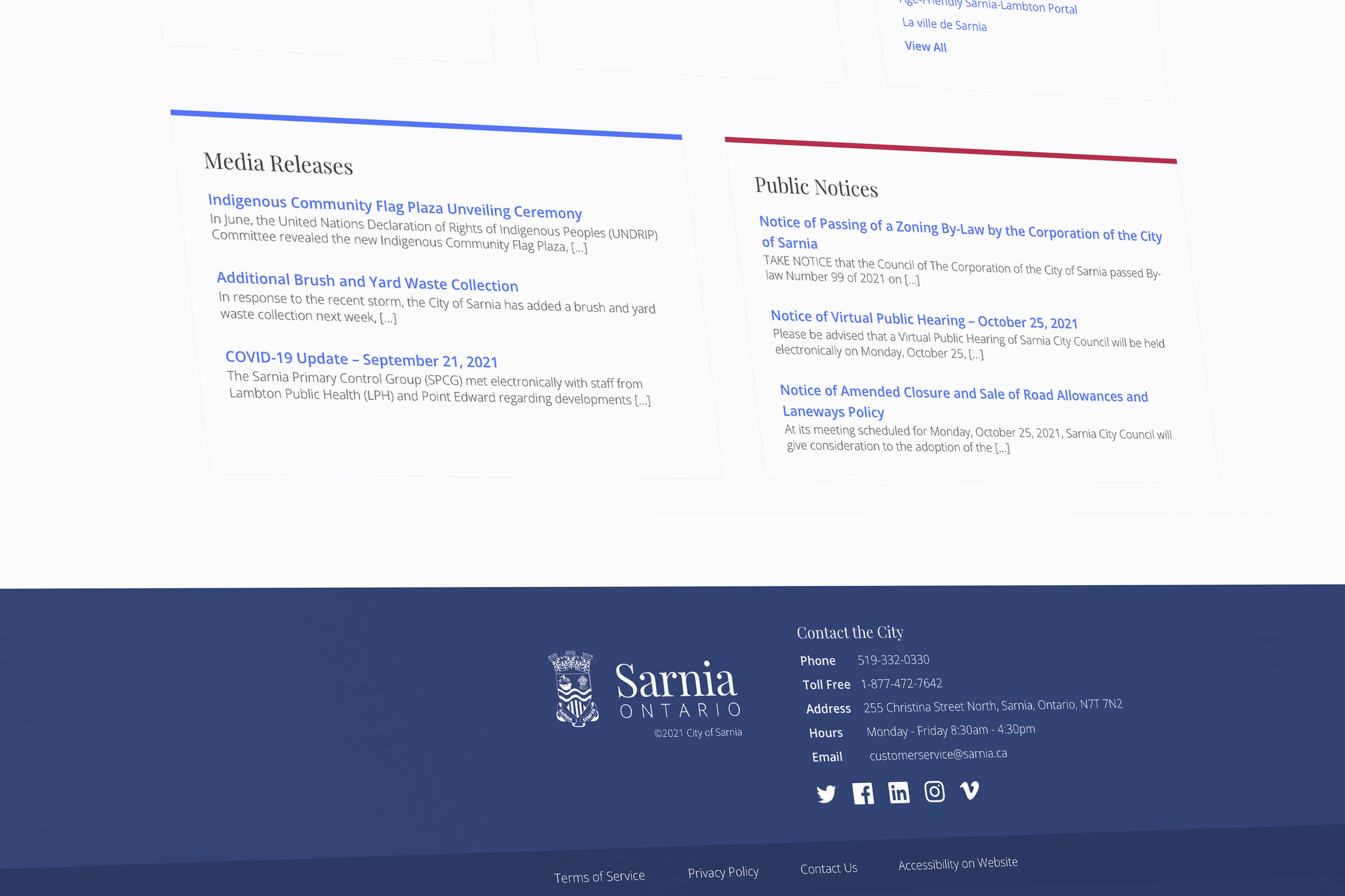 Media content and article posts within the website.