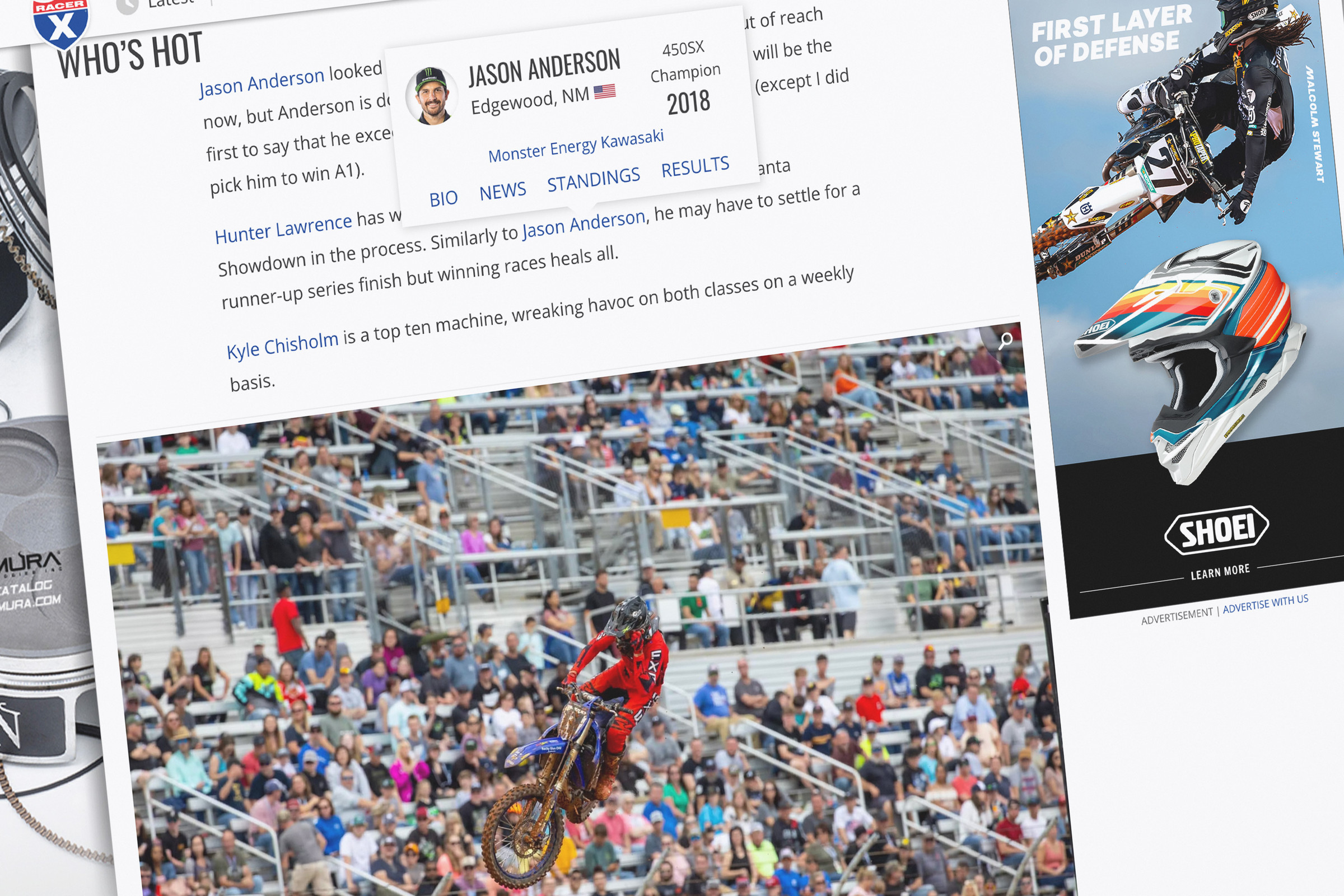 Articles link to rider bios and other key details