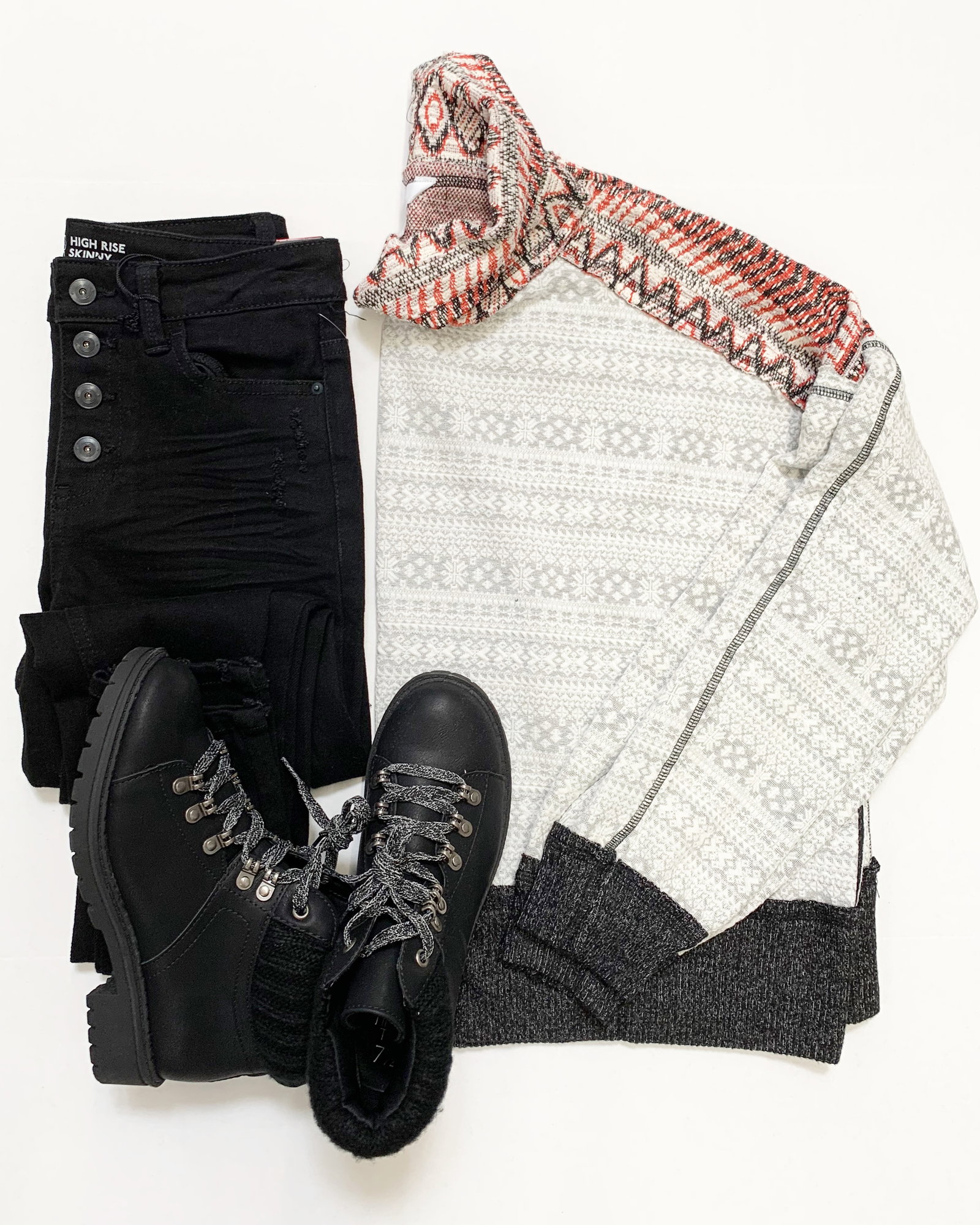 Time and Tru Cowl Neck Top with Hiker Boot