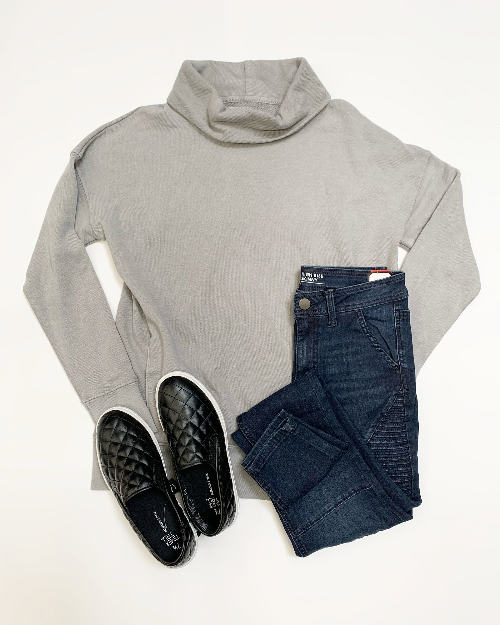 Cowl Neck Tunic Sweatshirt and Moto Jeans
