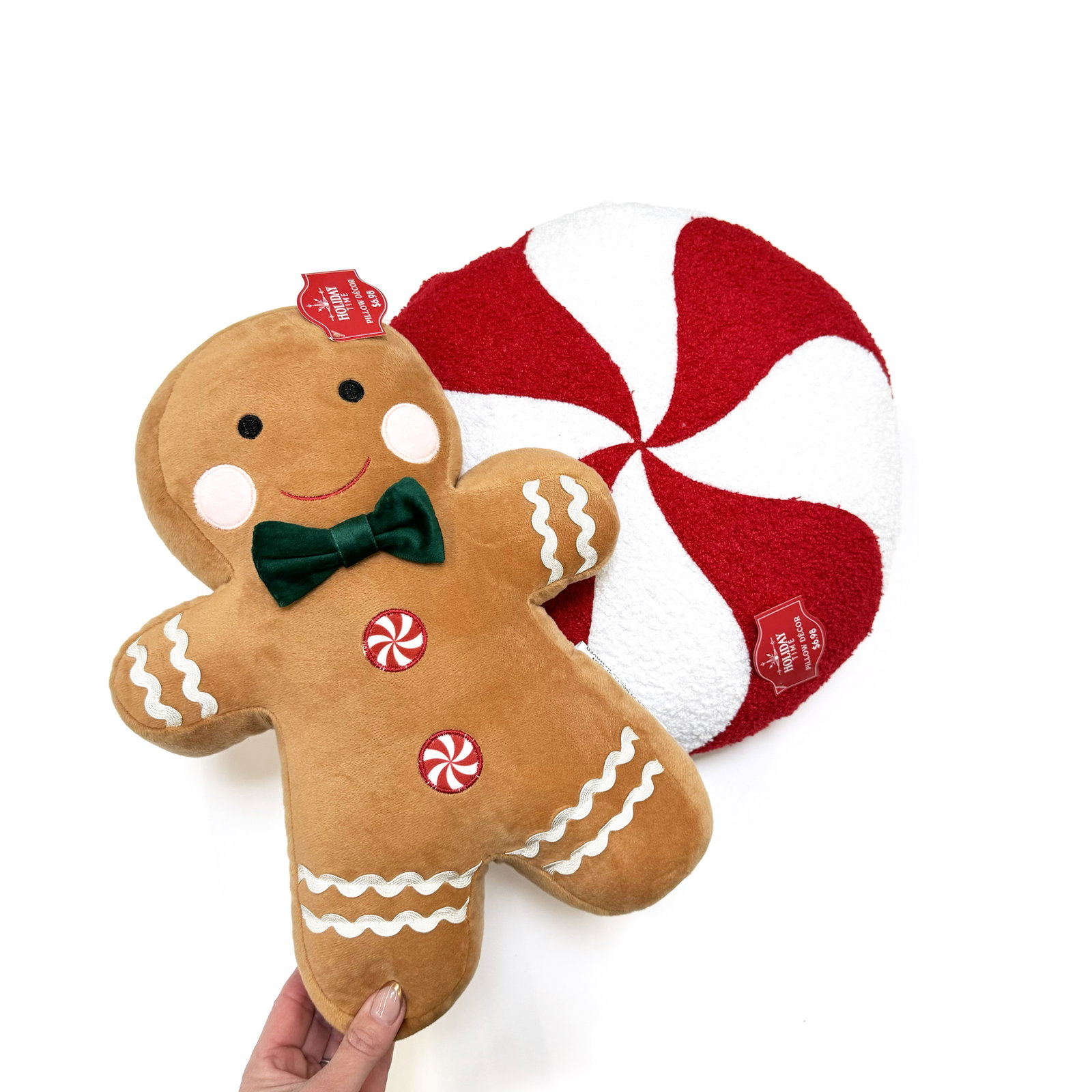 Holiday Time Sherpa Peppermint and Gingerbread Man Decorative Pillows