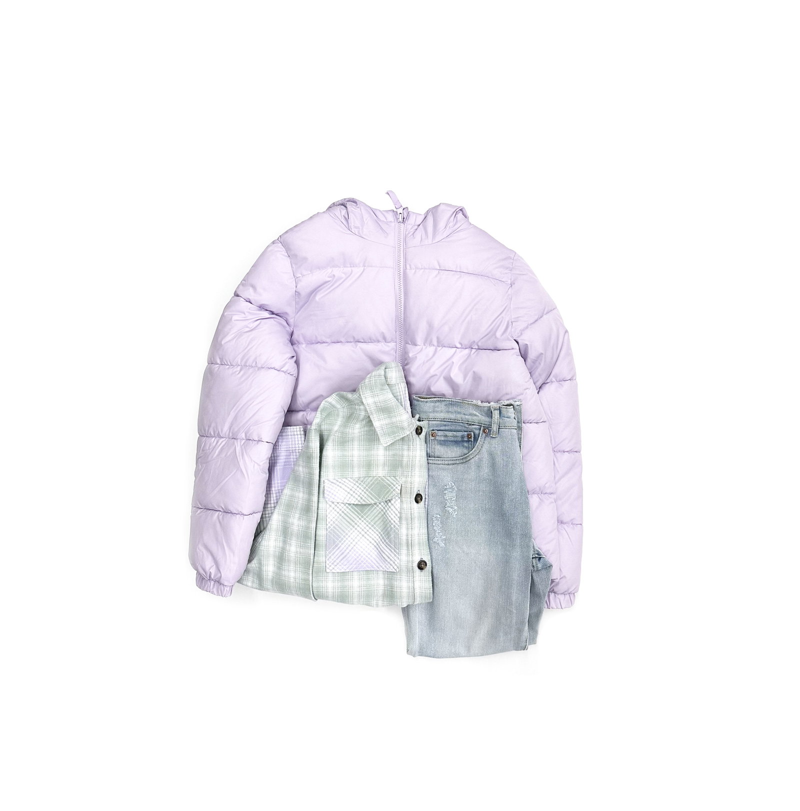 Swiss Tech Girls Puffer, Wonder Nation Shacket and Signature by Levi Strauss & Co. Heritage Jeans