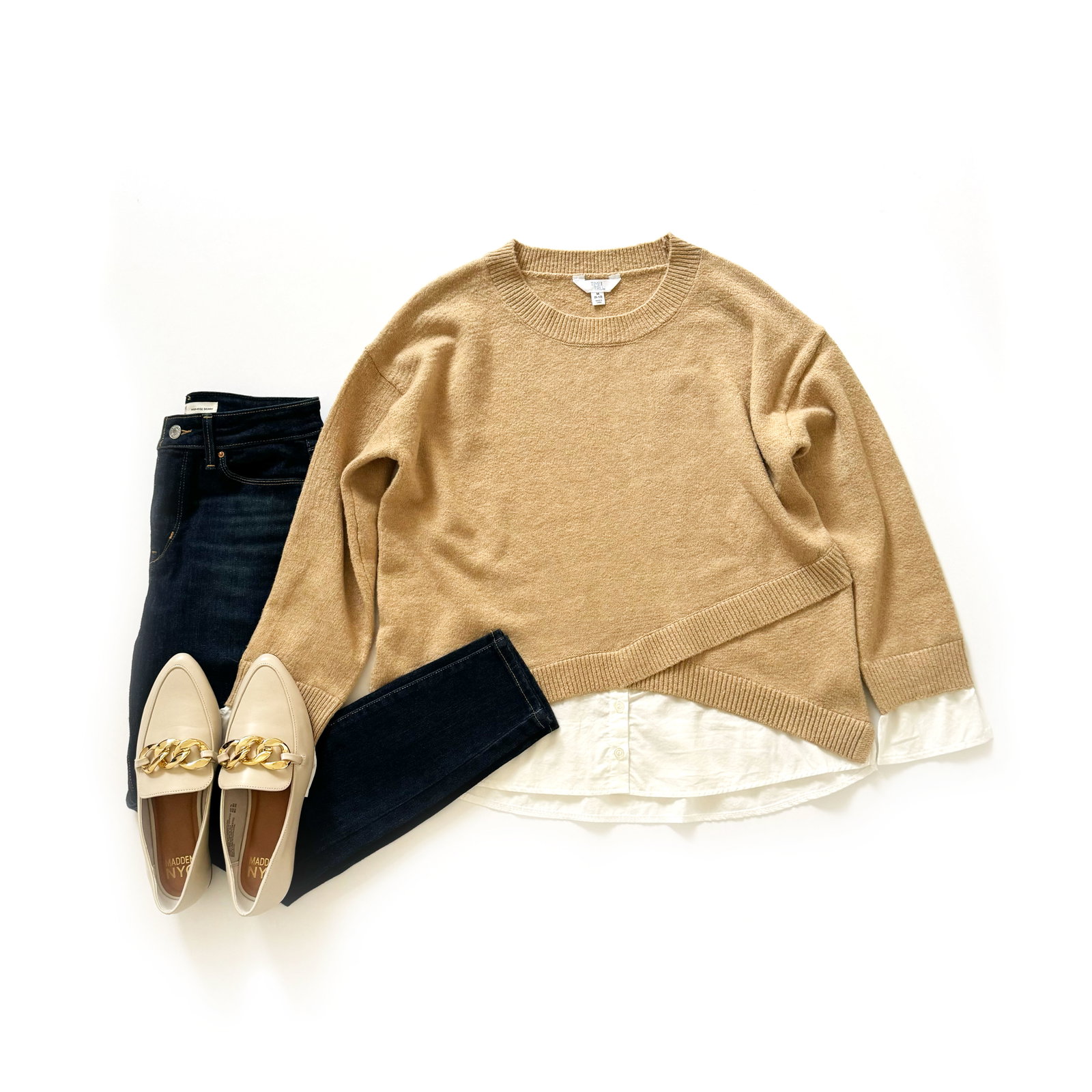 Time and Tru Fine Layered Look Sweater, Signature Skinny Jeans and Madden NYC Loafers