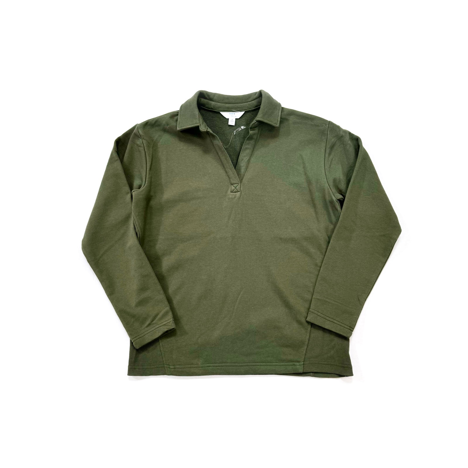 Time and Tru Split Neck Long Sleeve Collared Sweatshirt