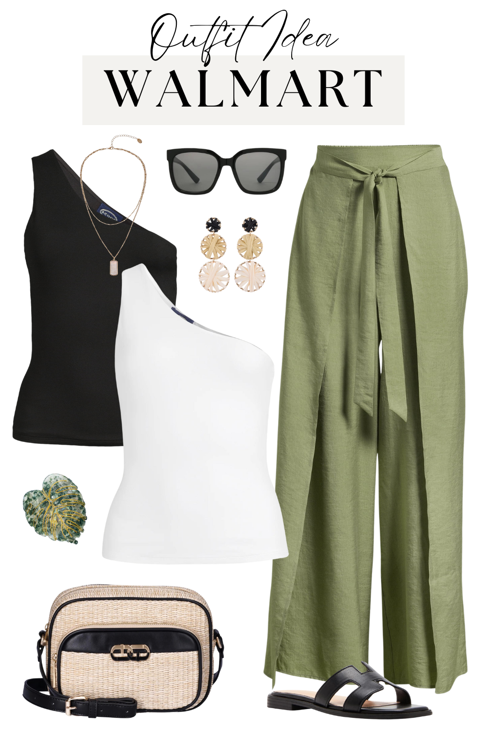 Walmart Vacation Outfit Idea - One Shoulder Tank and Palazzo Pants