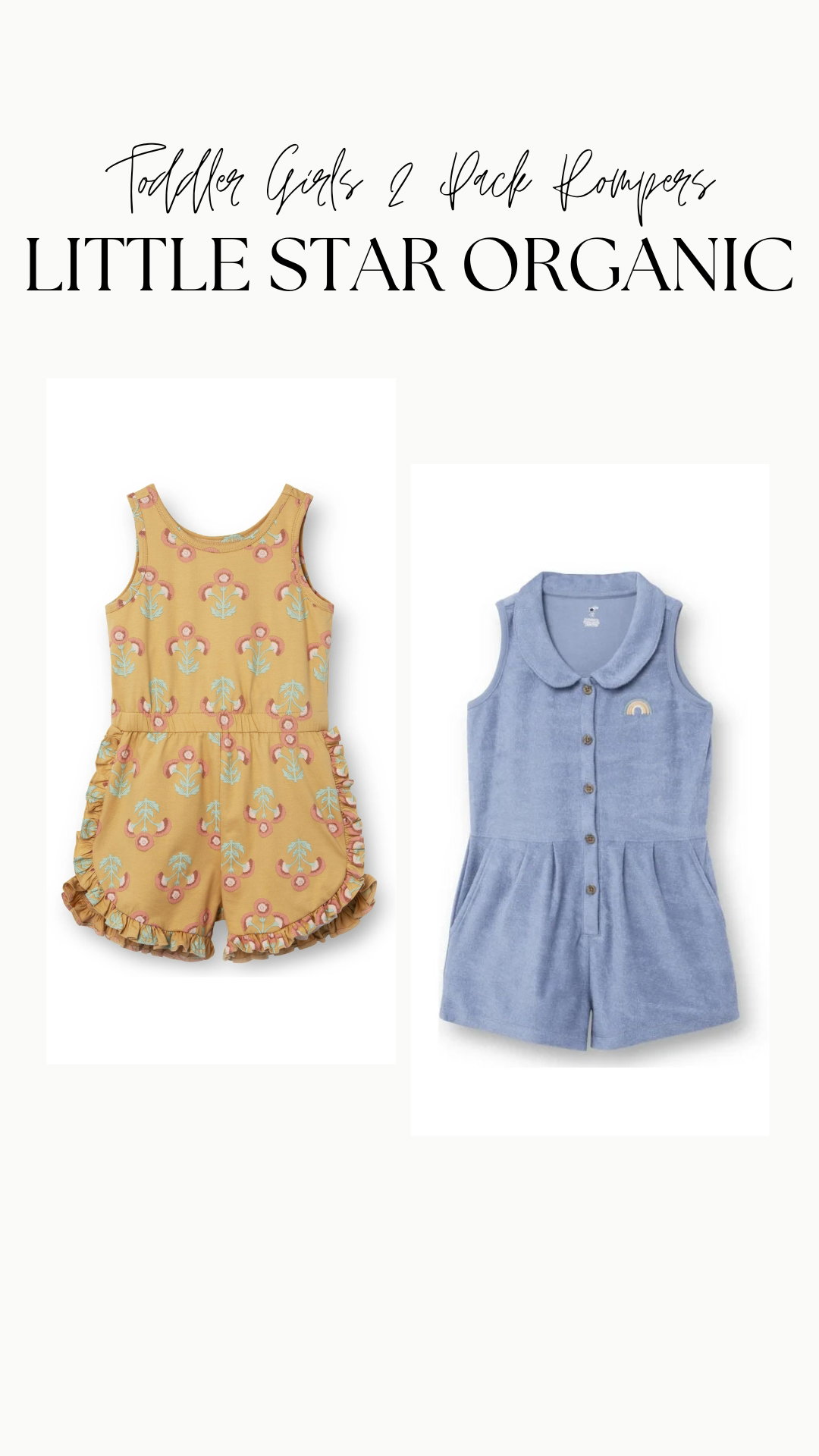 Little Star Organic Toddler Girls 2 Pack Rompers