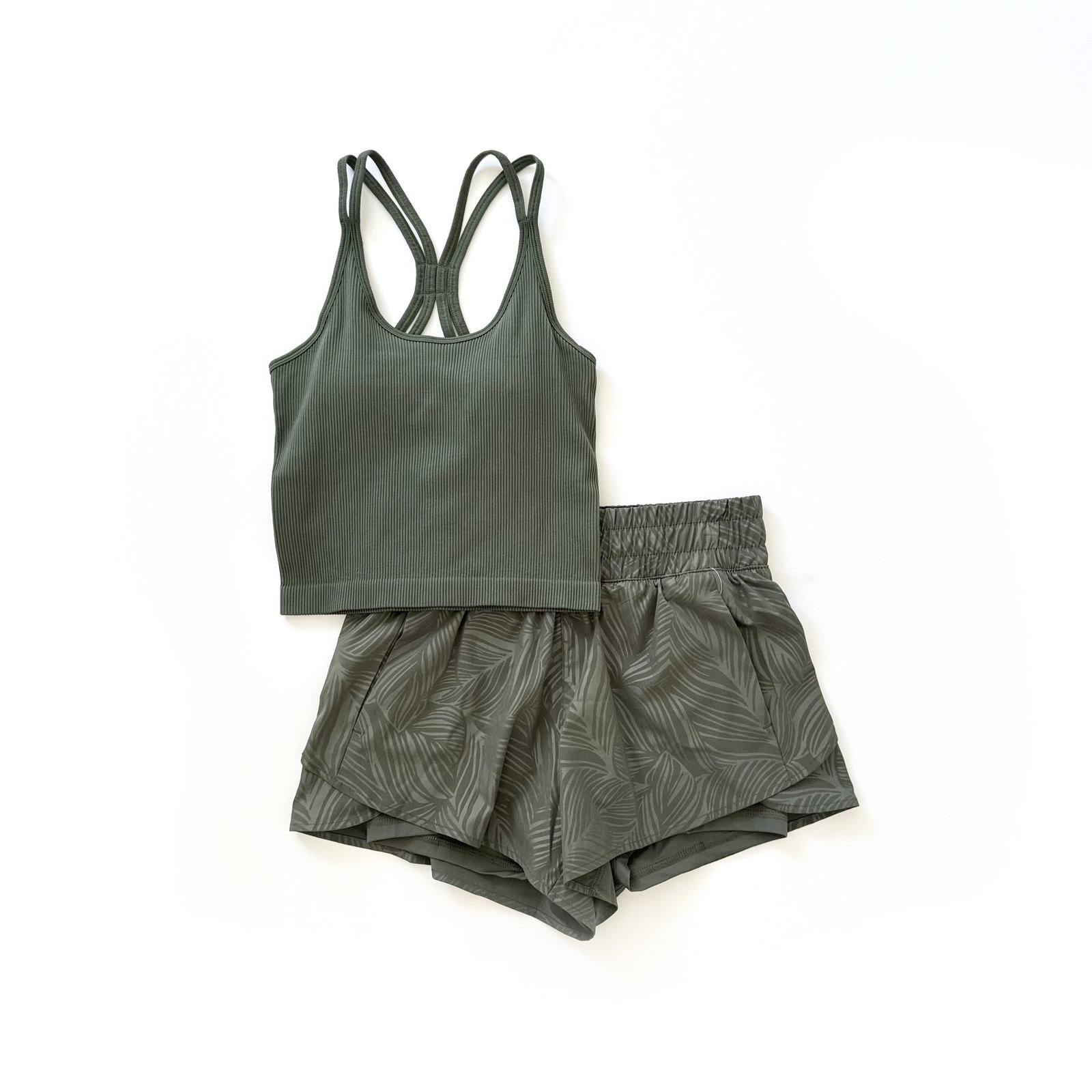 Avia Seamless Sports Crop with Built-in Bra and Running Shorts with Bike Liner