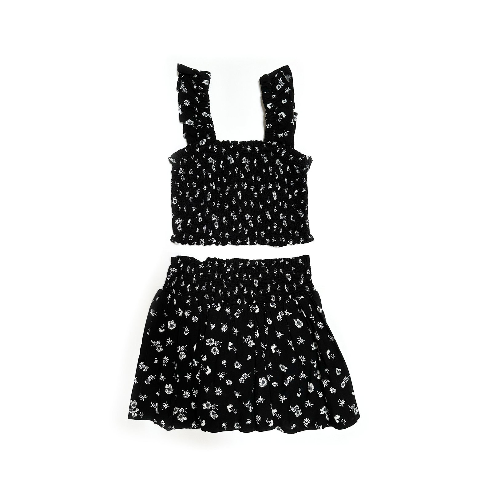 Wonder Nation Girls Smocked Sleeveless Top with Ruffled Straps and Fashion Skirt