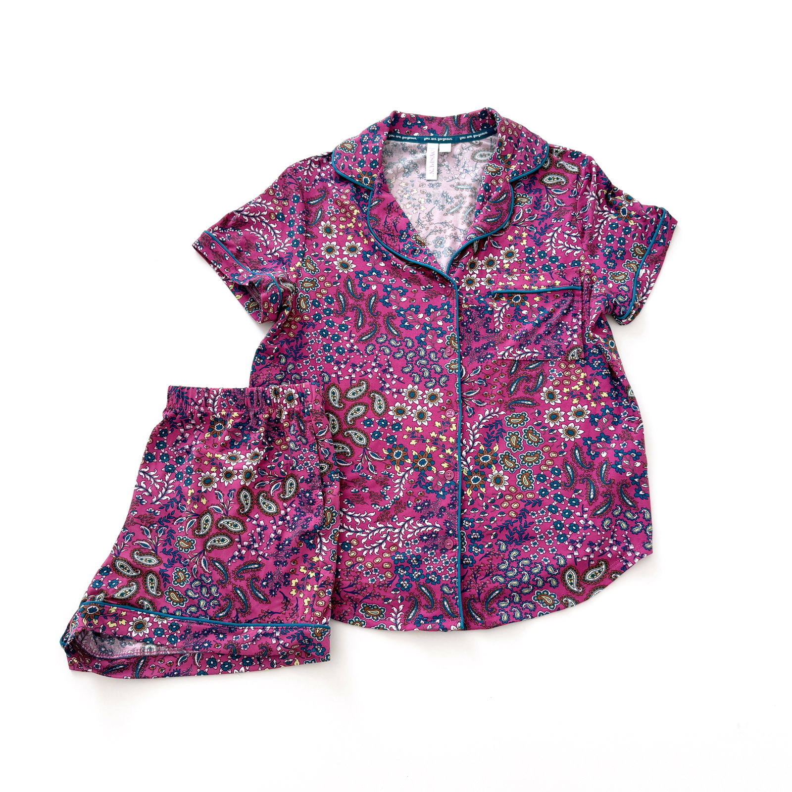 Joyspun Knit Notch Collar Top and Shorts Pajama Set