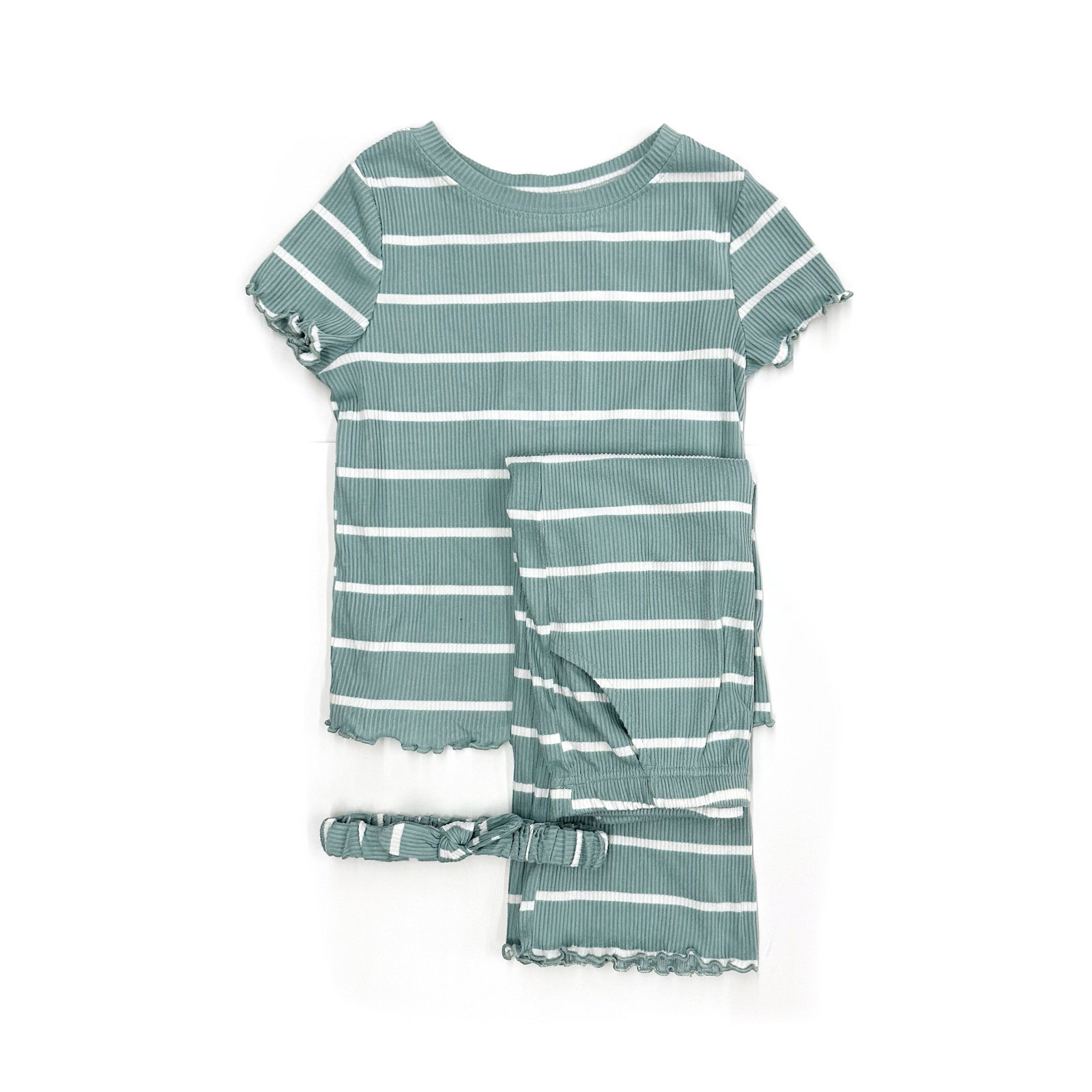 Wonder Nation Girls Short Sleeve Top and Wide Leg Pants Pajama Set with Headband