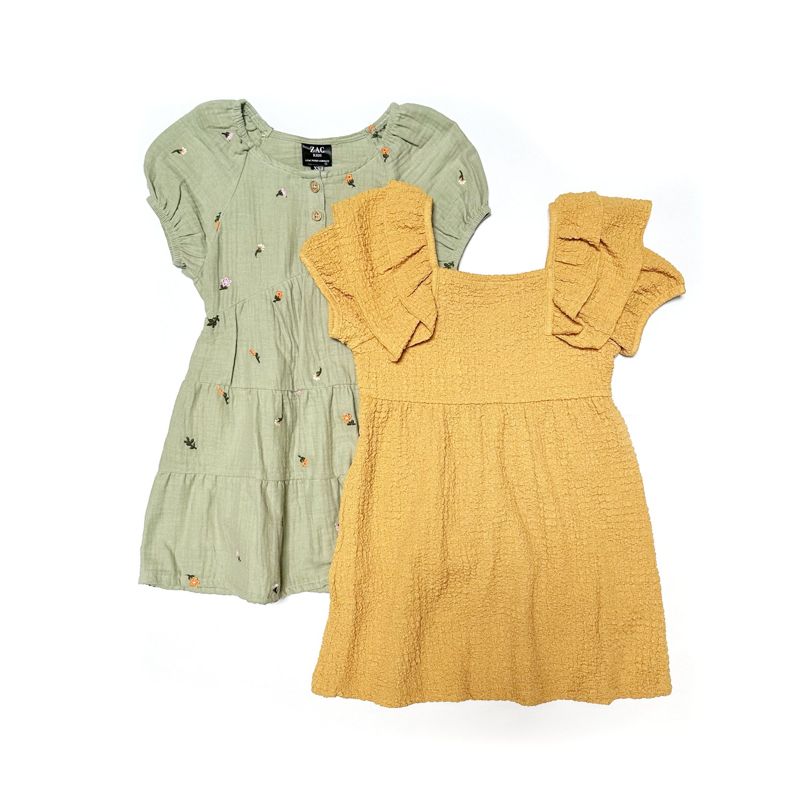 Zac Kids Girls Double Ruffle and Floral Embroidered Dresses