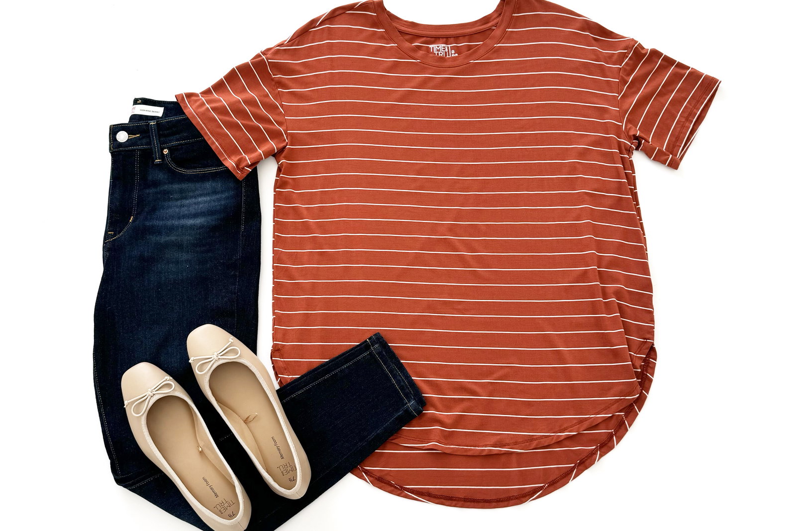 Time and Tru Tunic Tee, High Rise Skinny Jeans & Ballet Flats