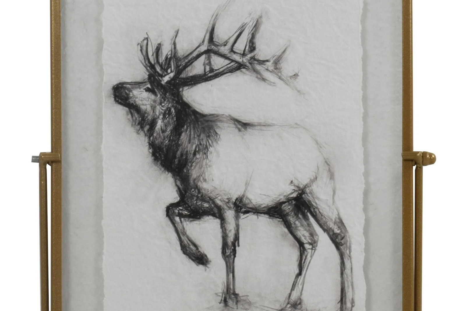 Rustic Reindeer Sketch with Metal Easel Tabletop Decor, 7 in x 9 in, by Holiday Time