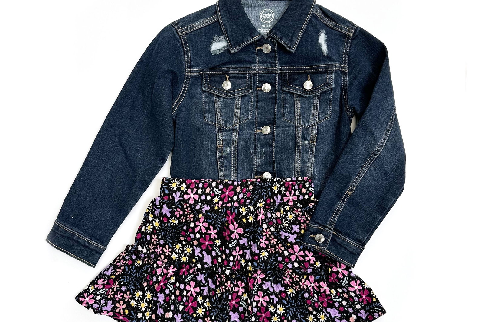Wonder Nation Girls Distressed Denim Jacket and Knit Skirt