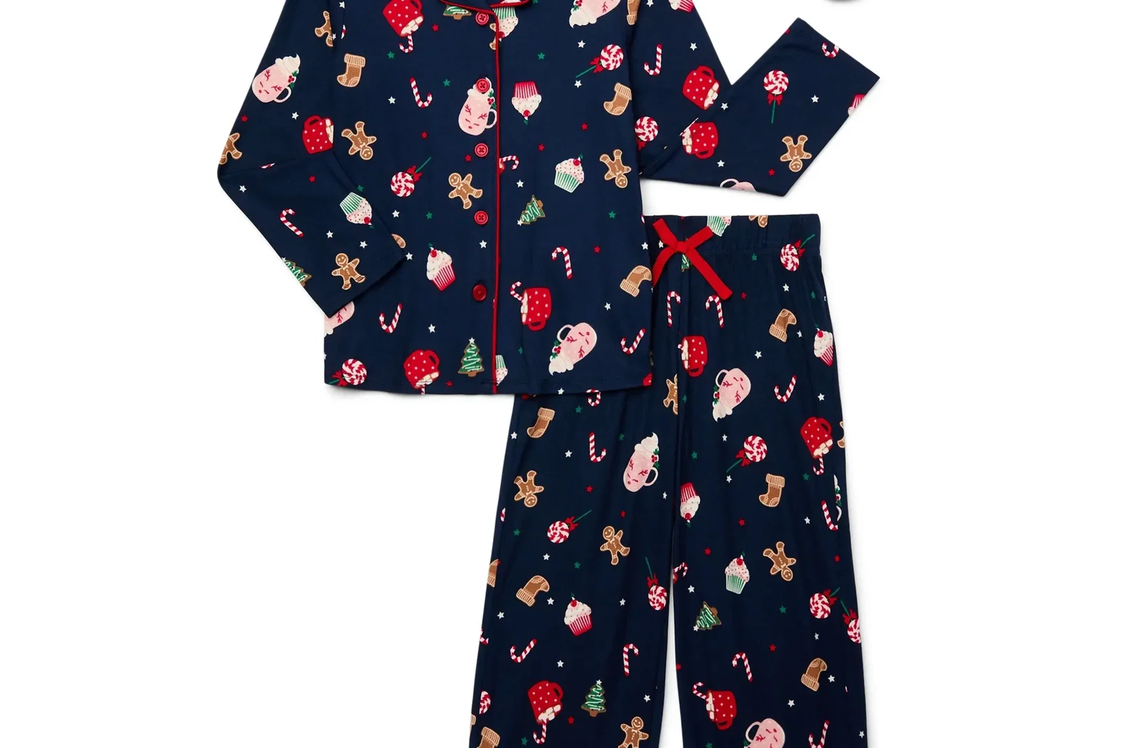 Holiday Time Girls Button Front Pajama Set with an Eye Mask, 3-Piece, Sizes 4-18 & Plus