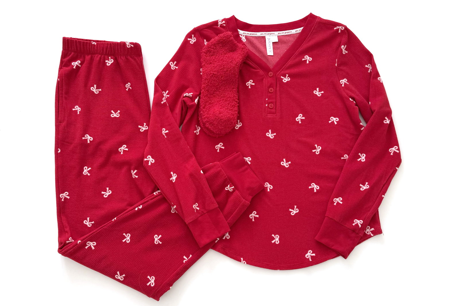 Joyspun Velour Waffle Knit Henley Pajama Set With Socks