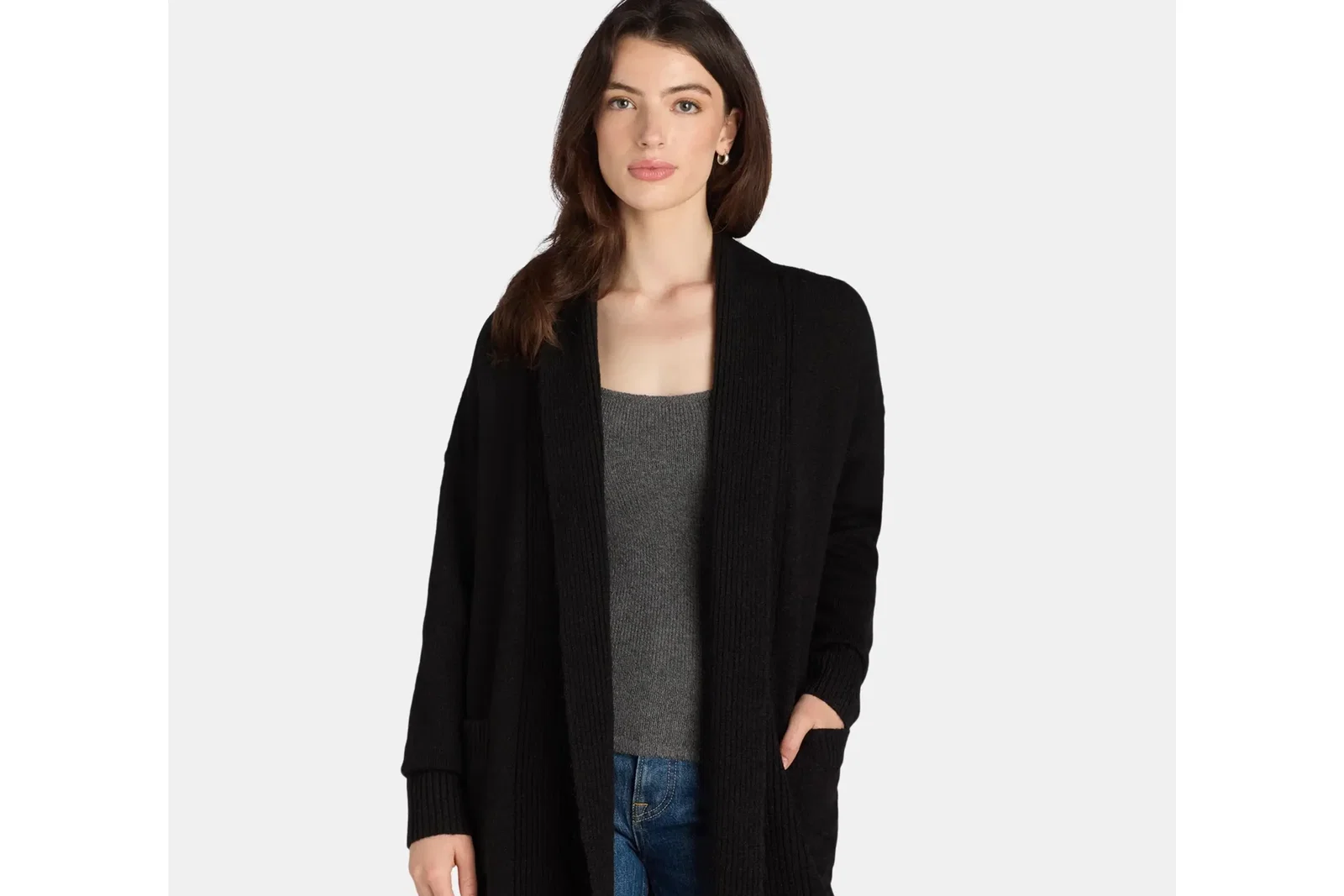 Time and Tru Fuzzy Open Front Cardigan Sweater