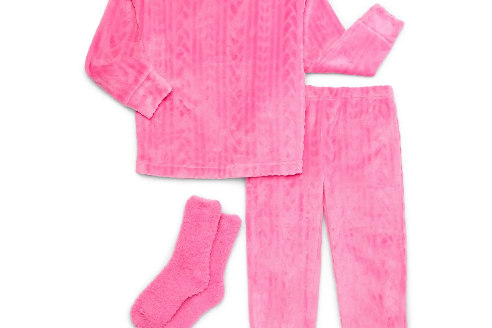 Wonder Nation Girls’ Plush Top, Jogger Pants and Socks Pajama Set