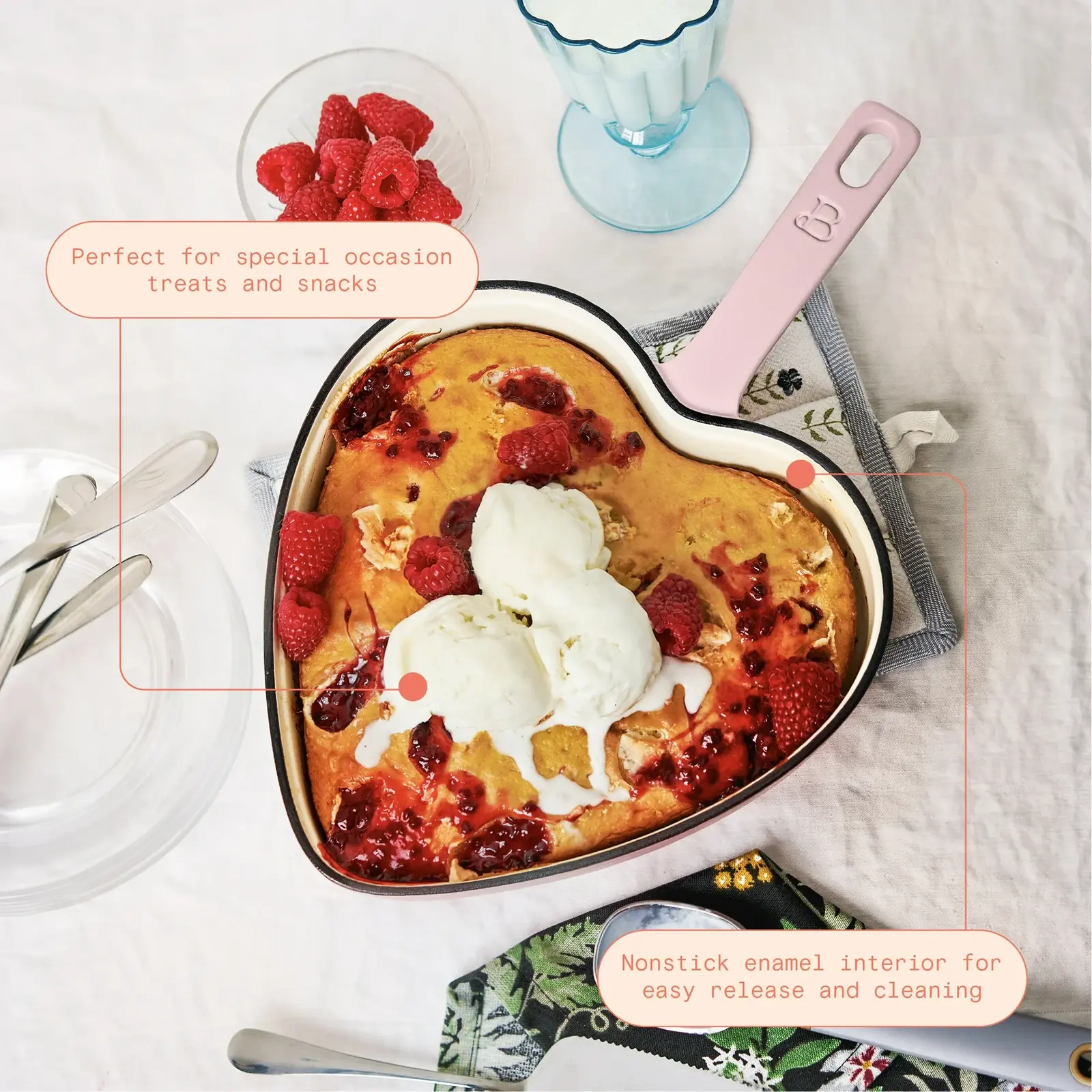 Beautiful 10” Enameled Cast Iron Heart Skillet by Drew Barrymore