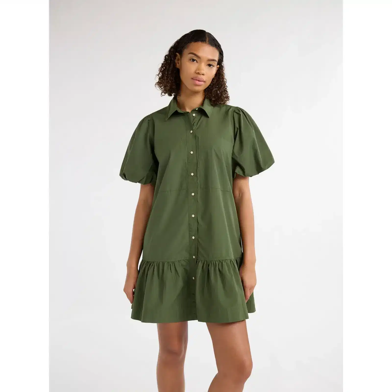 free assembly green dress Ruffle Mini with Puff Sleeves 75% Off