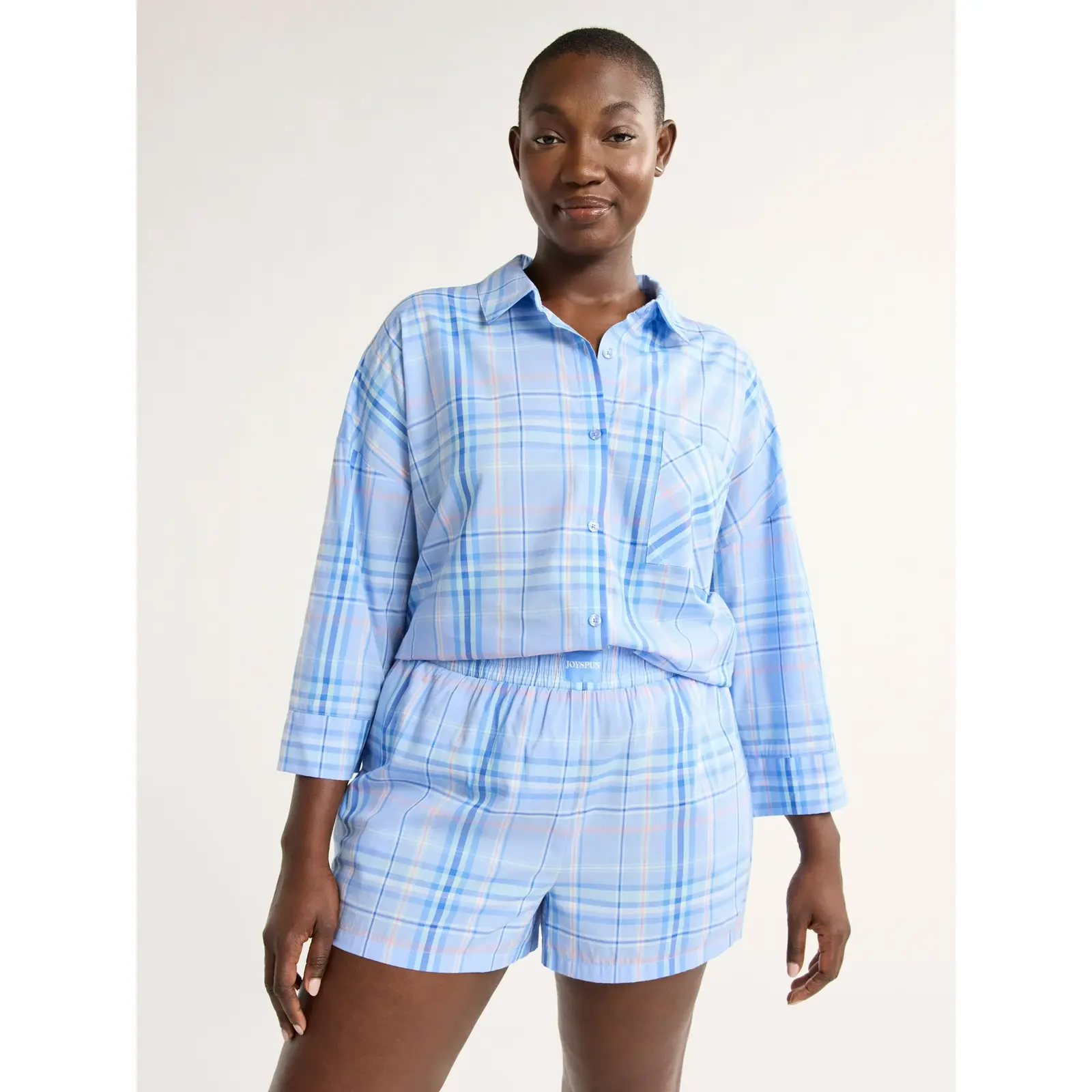 Joyspun Woven Shirt and Shorts Pajama Set