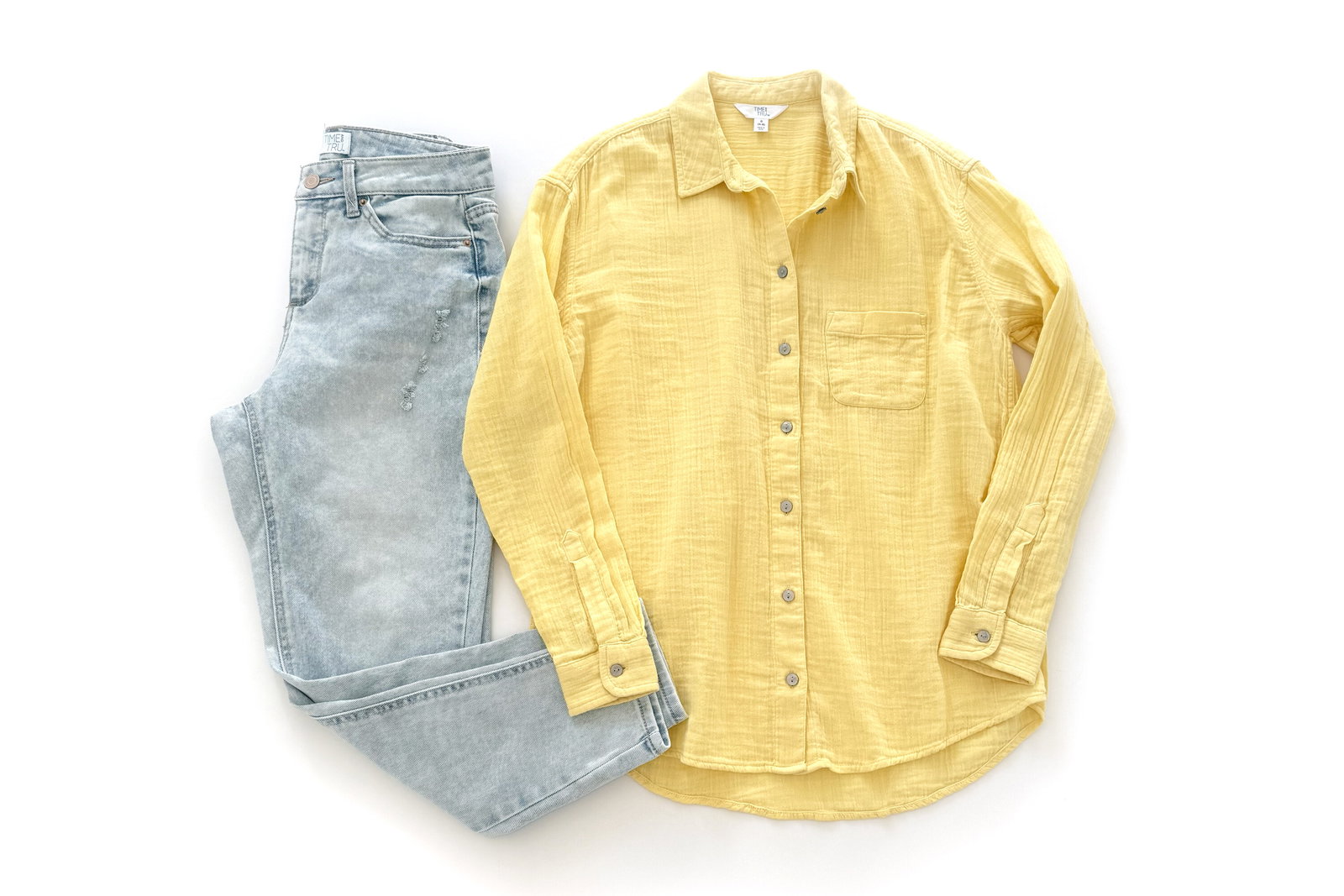 Time and Tru Double Cloth Cotton Gauze Button Up Shirt