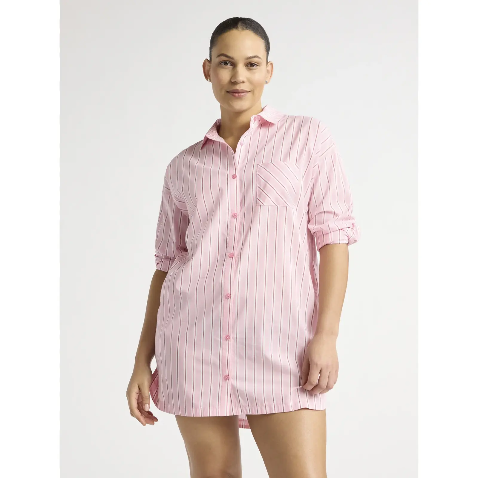 Joyspun Woven Long Sleeve Button Front Sleepshirt