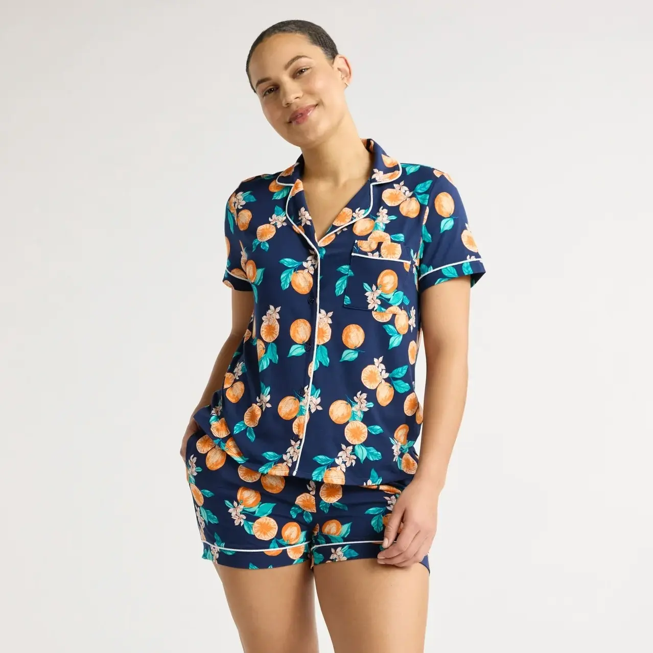 Joyspun Knit Notch Collar Top and Shorts Pajama Set