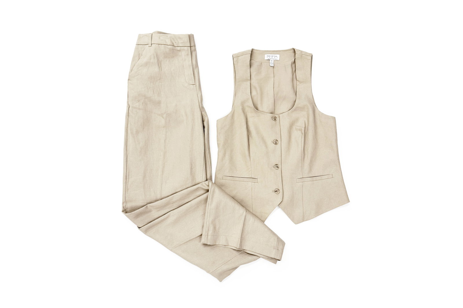 Sofia Vergara Linen Blend Vest, Pants, and Blazer