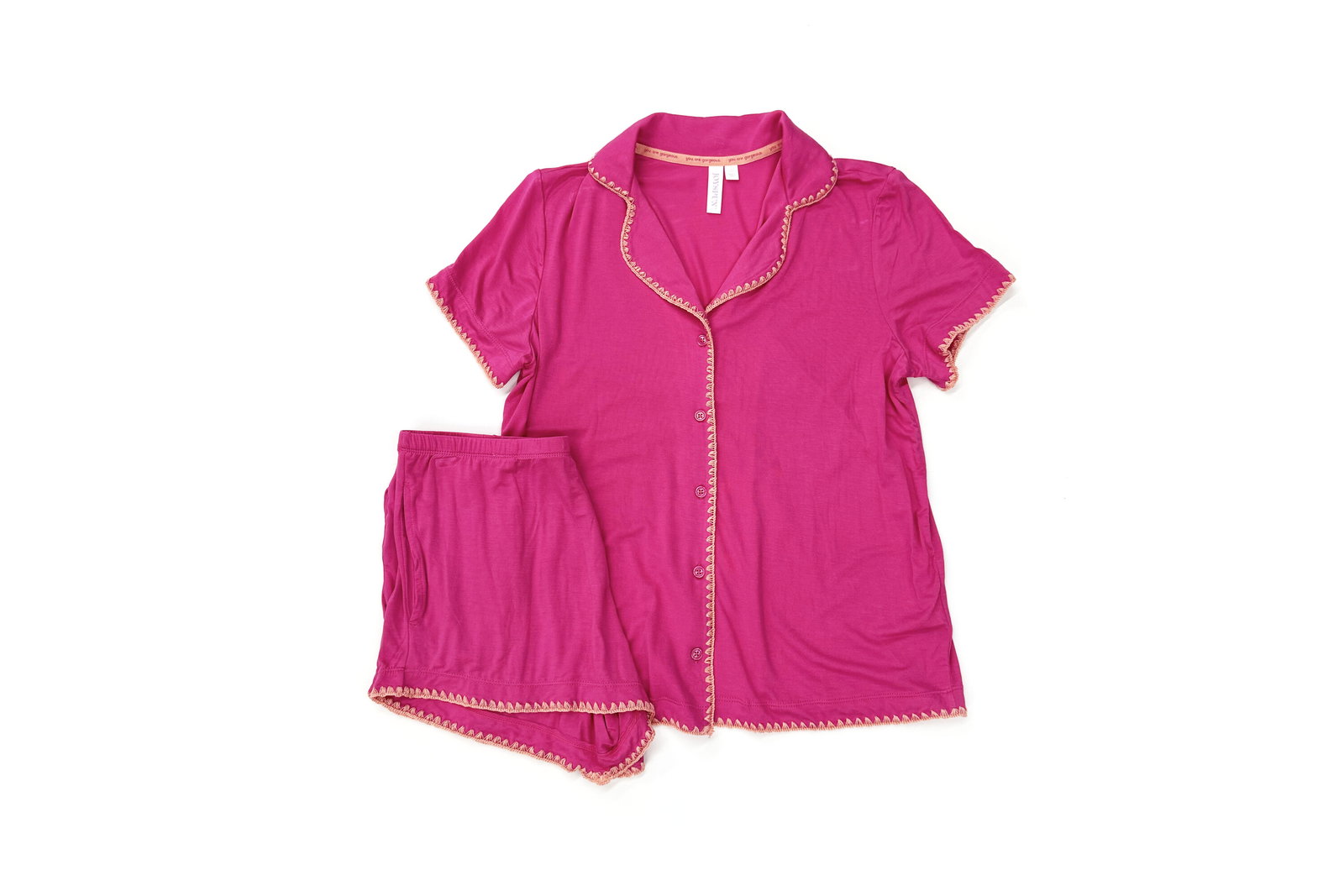 Joyspun Notch Collar Pajama Set with Blanket Stitching