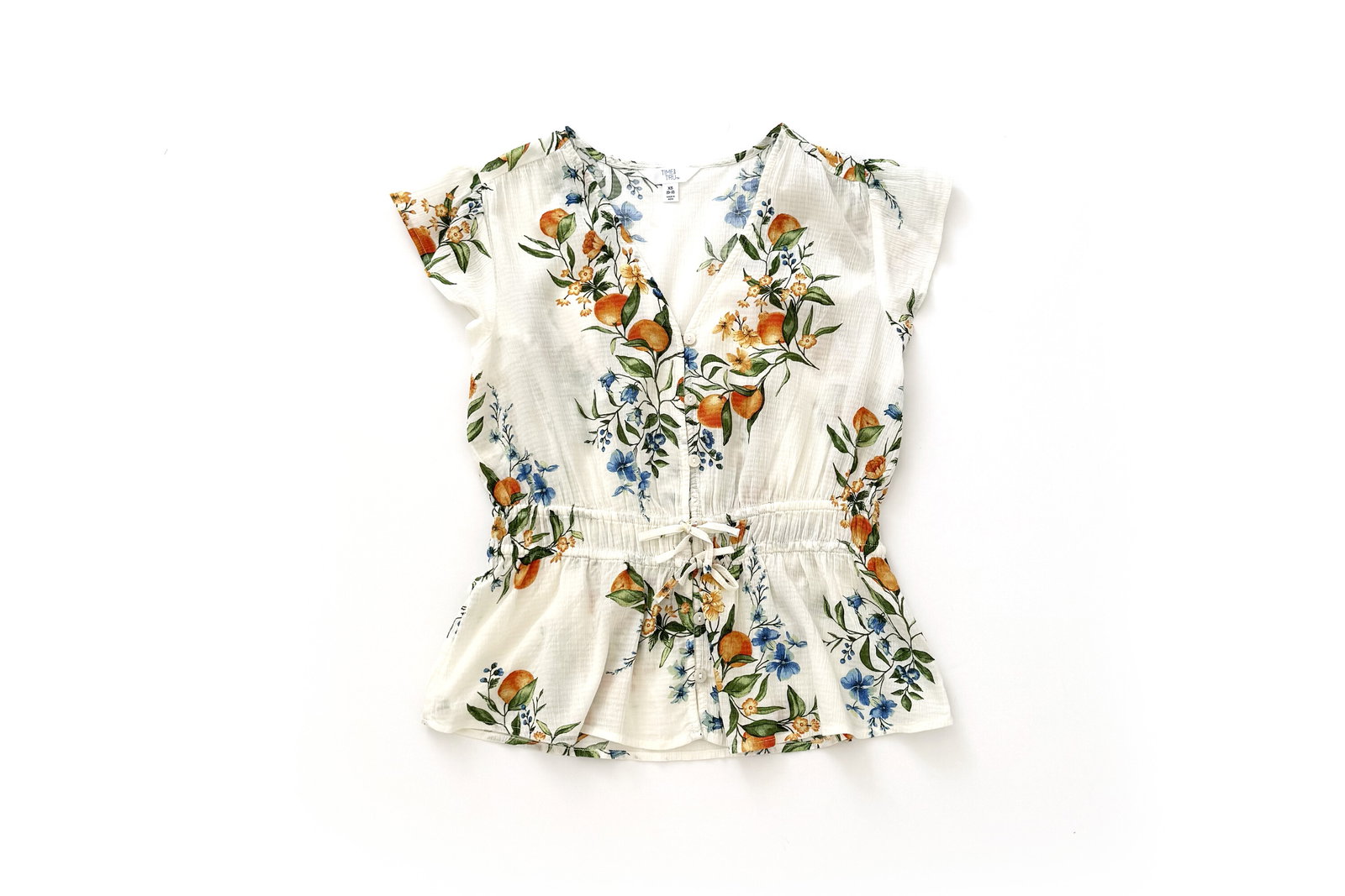 Time & Tru Peplum Top with Flutter Sleeves