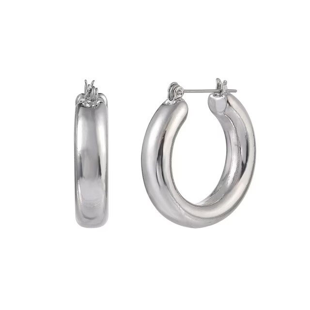 Time and Tru Silver-Tone Thick Click-It Hoop Earring