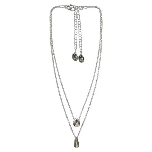 Time and Tru Teardrop Metal 2 Layered Silver Necklace Set