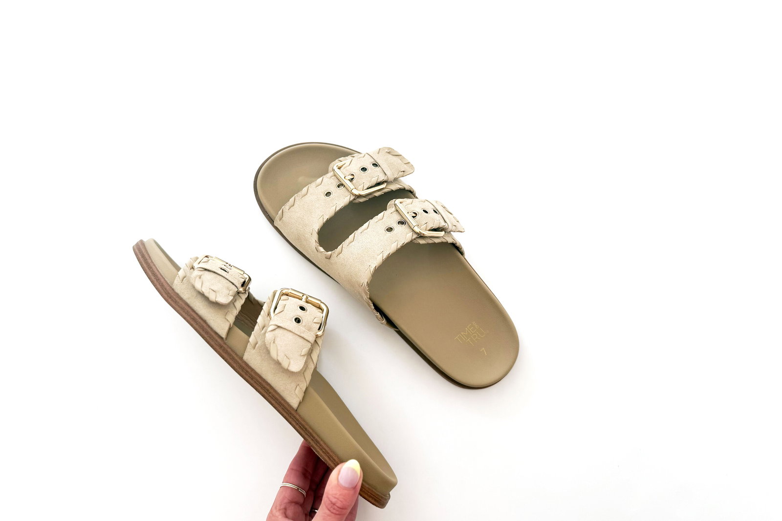 Time and Tru Whipstitch Footbed Sandals