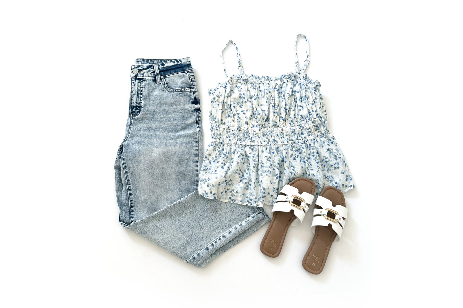 Time and Tru Smocked Tank Top Outfit Idea