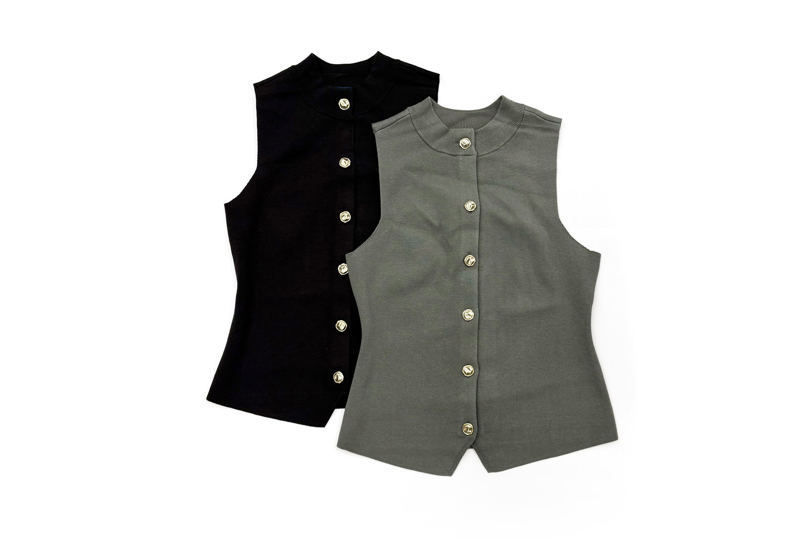 Scoop Mockneck Sweater Vest with Gold Tone Buttons
