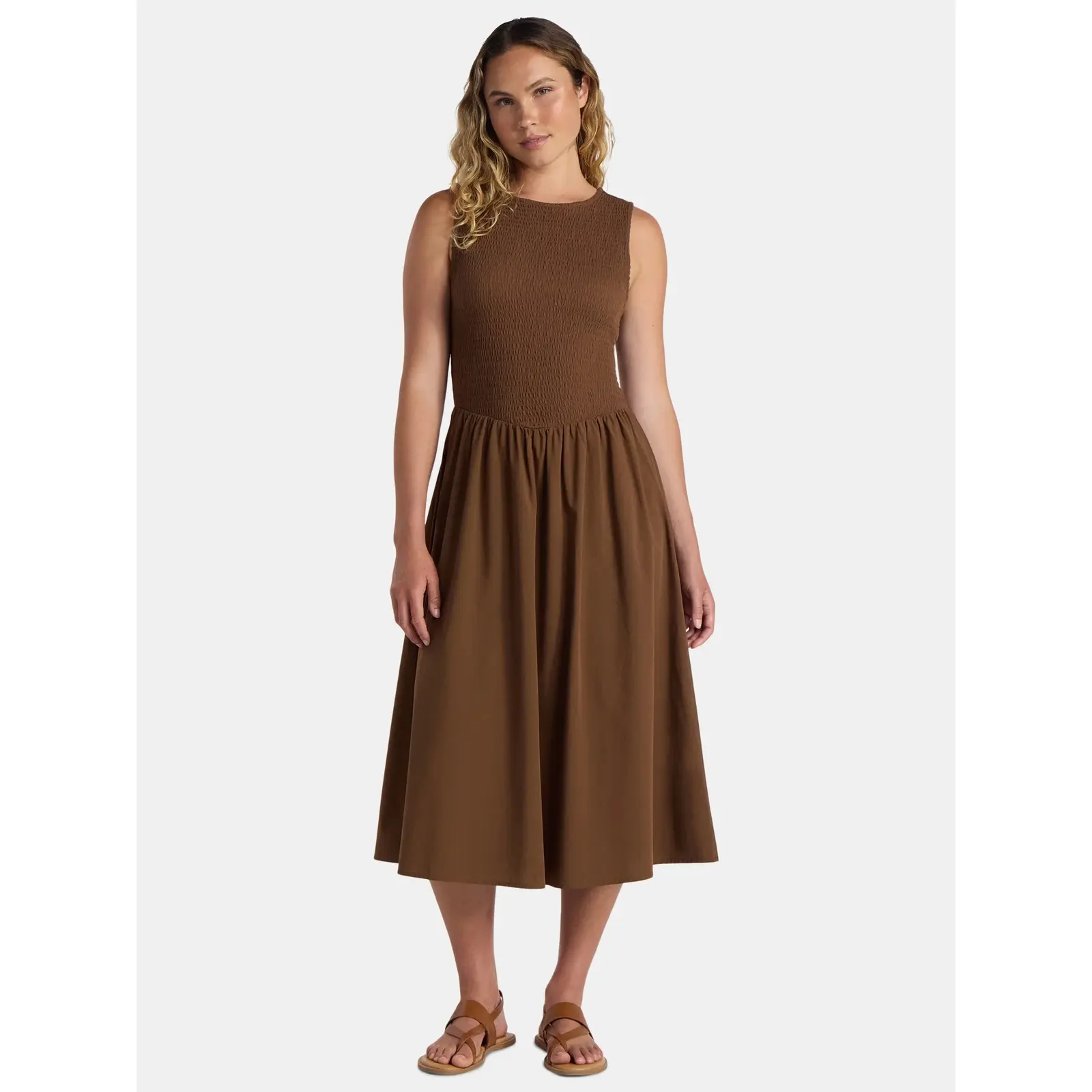 Time And Tru Smocked Woven Midi Dress