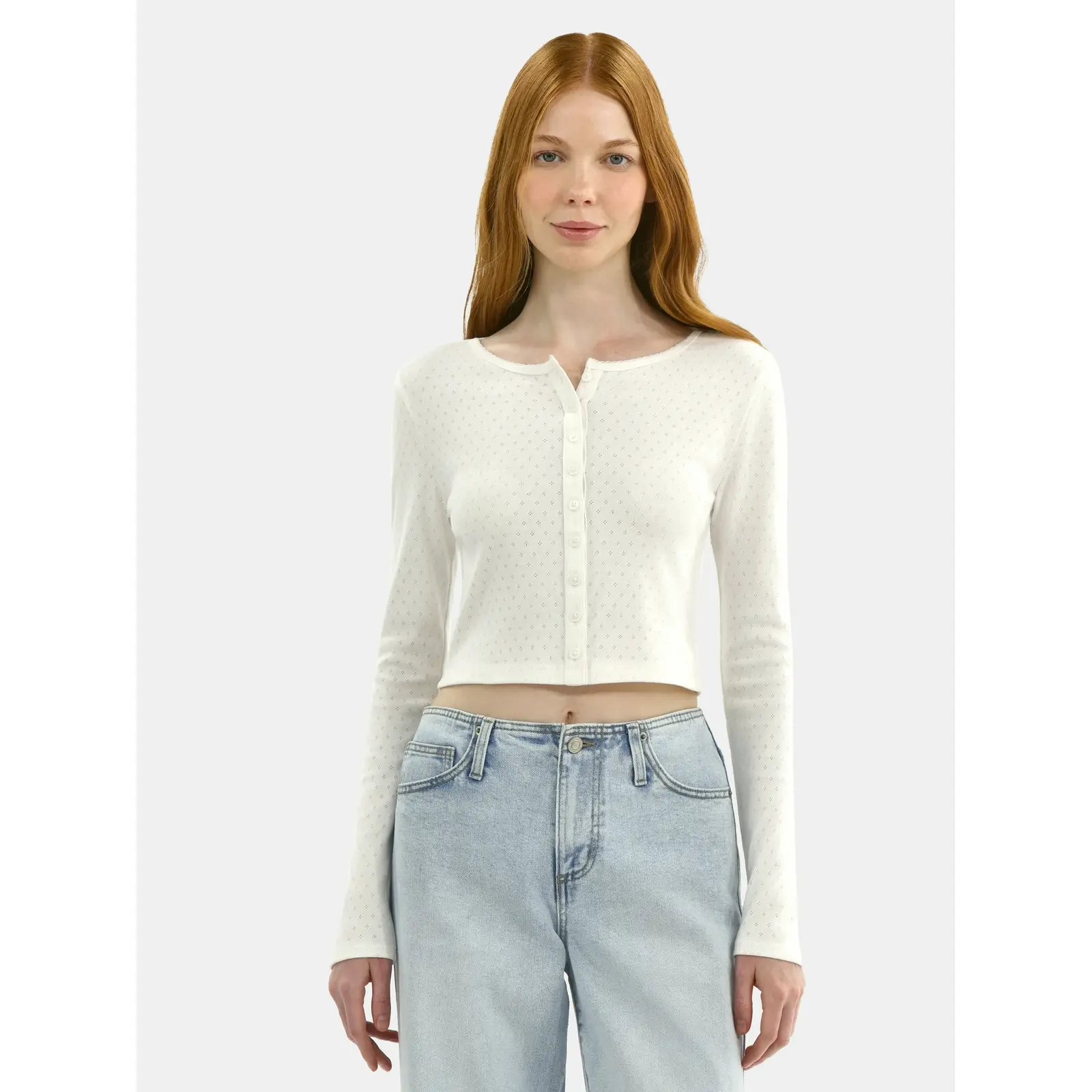 No Boundaries Button-Front Pointelle Cardigan
