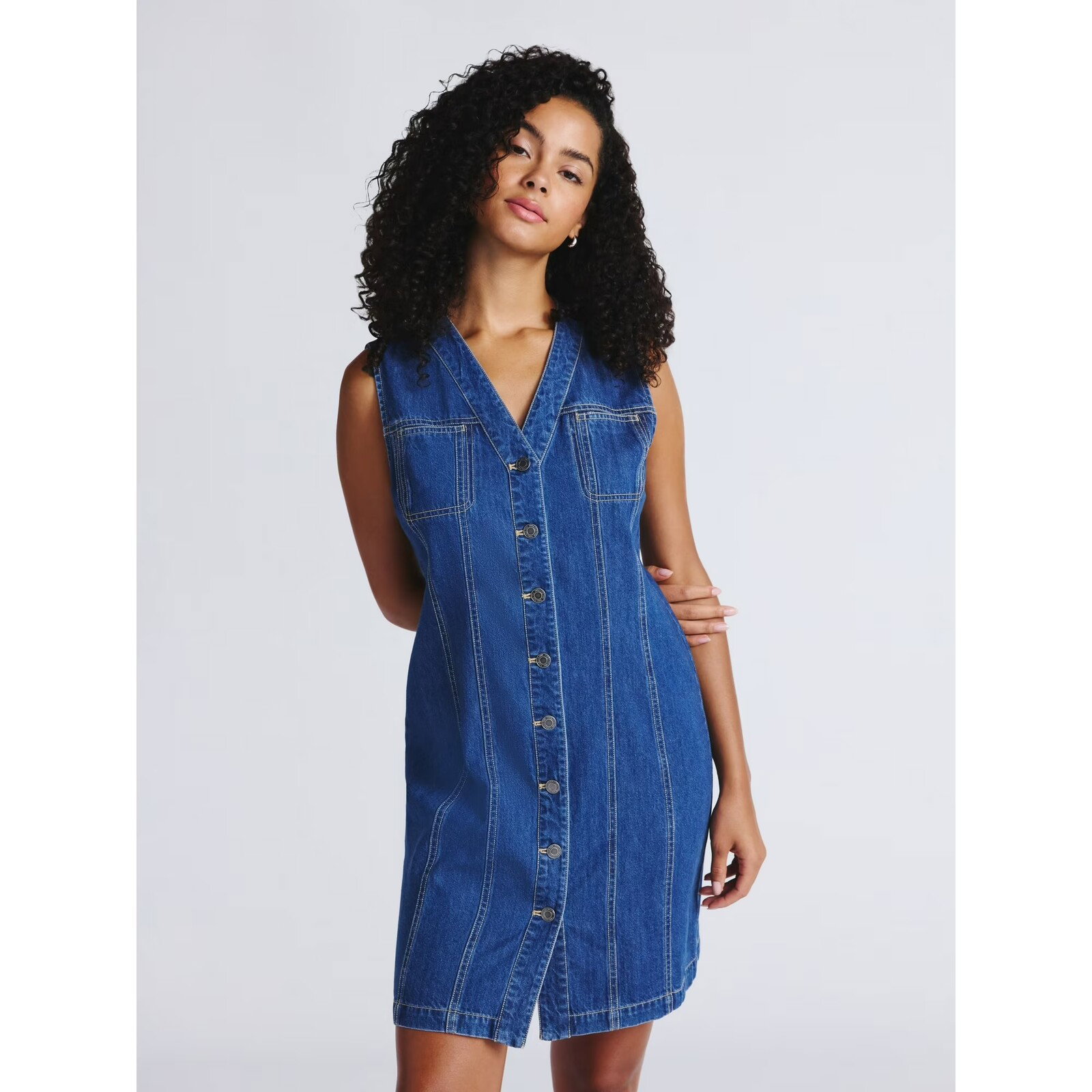 Time and Tru Denim Button Front Mini Dress