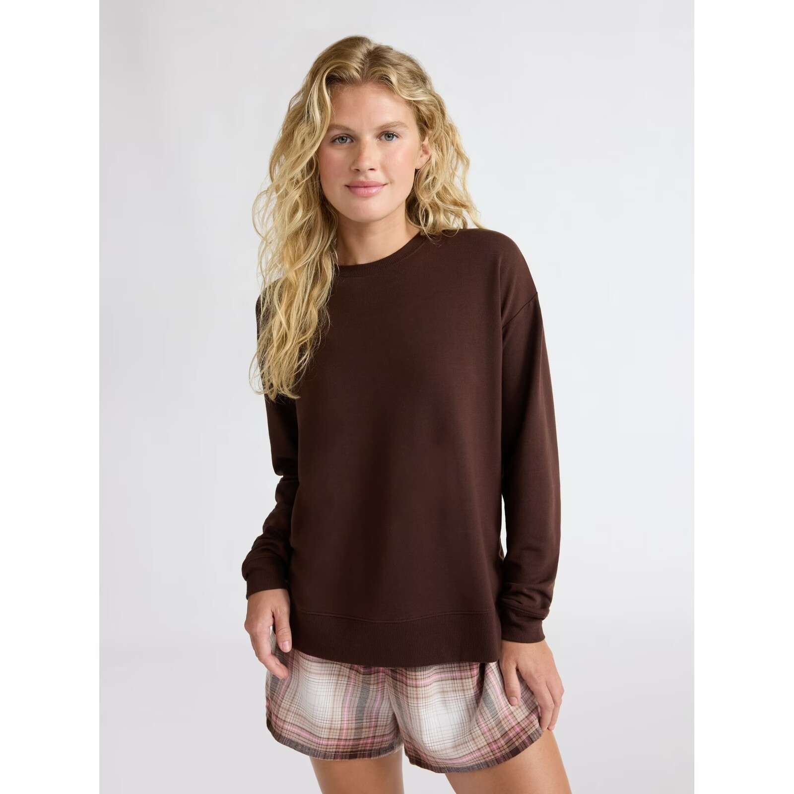 Joyspun Fleece Drop Shoulder Sleep Top with Long Sleeves - Espresso