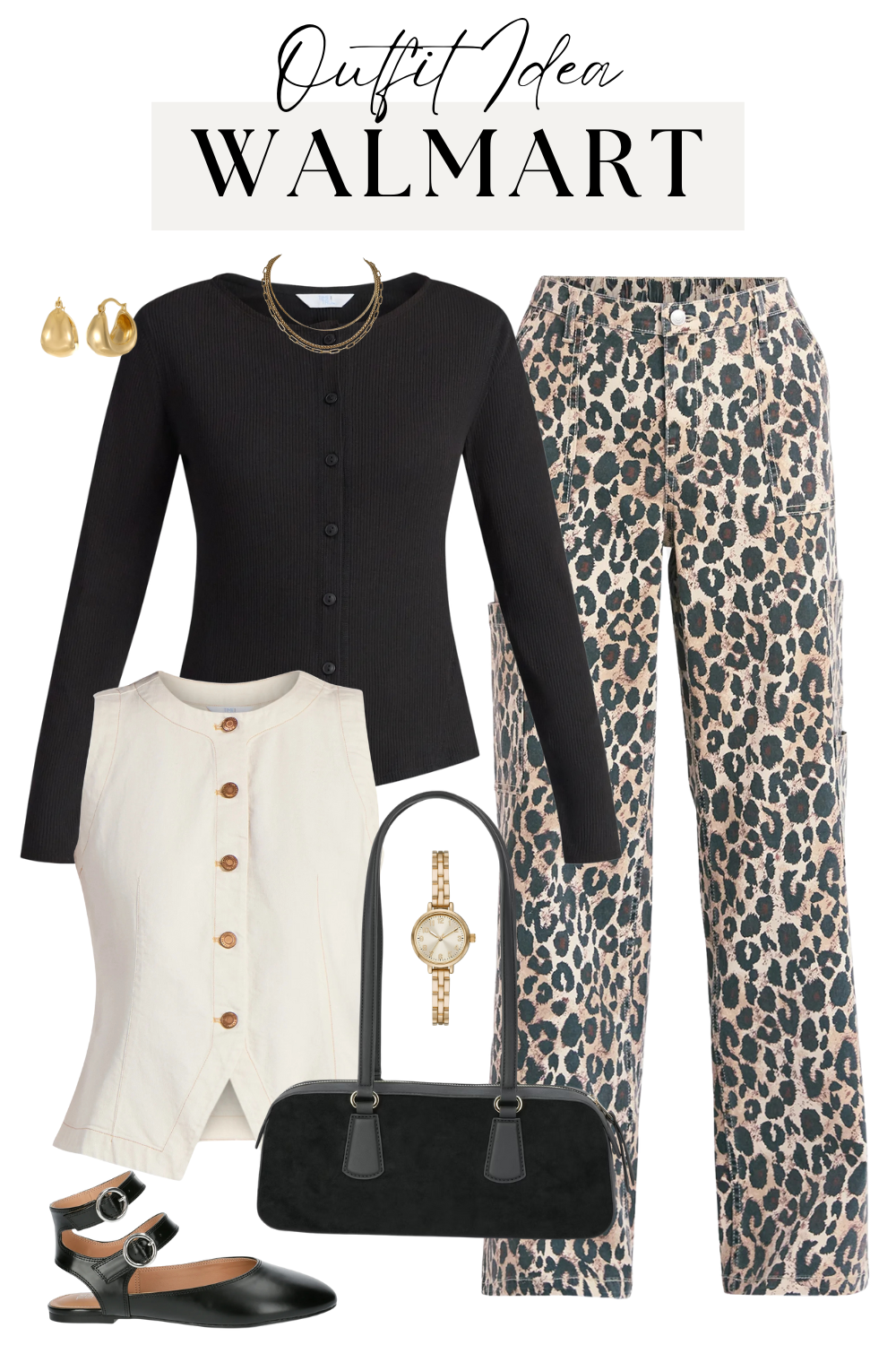 Time and Tru Ribbed Knit Top & No Boundaries Leopard Print Pant