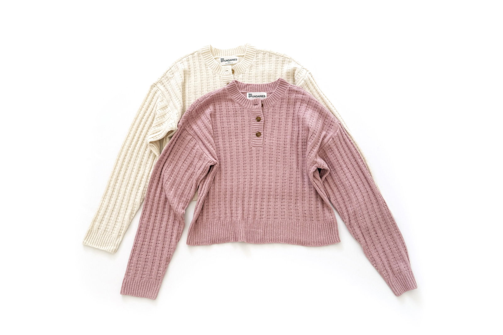 No Boundaries Pointelle Henley Pullover