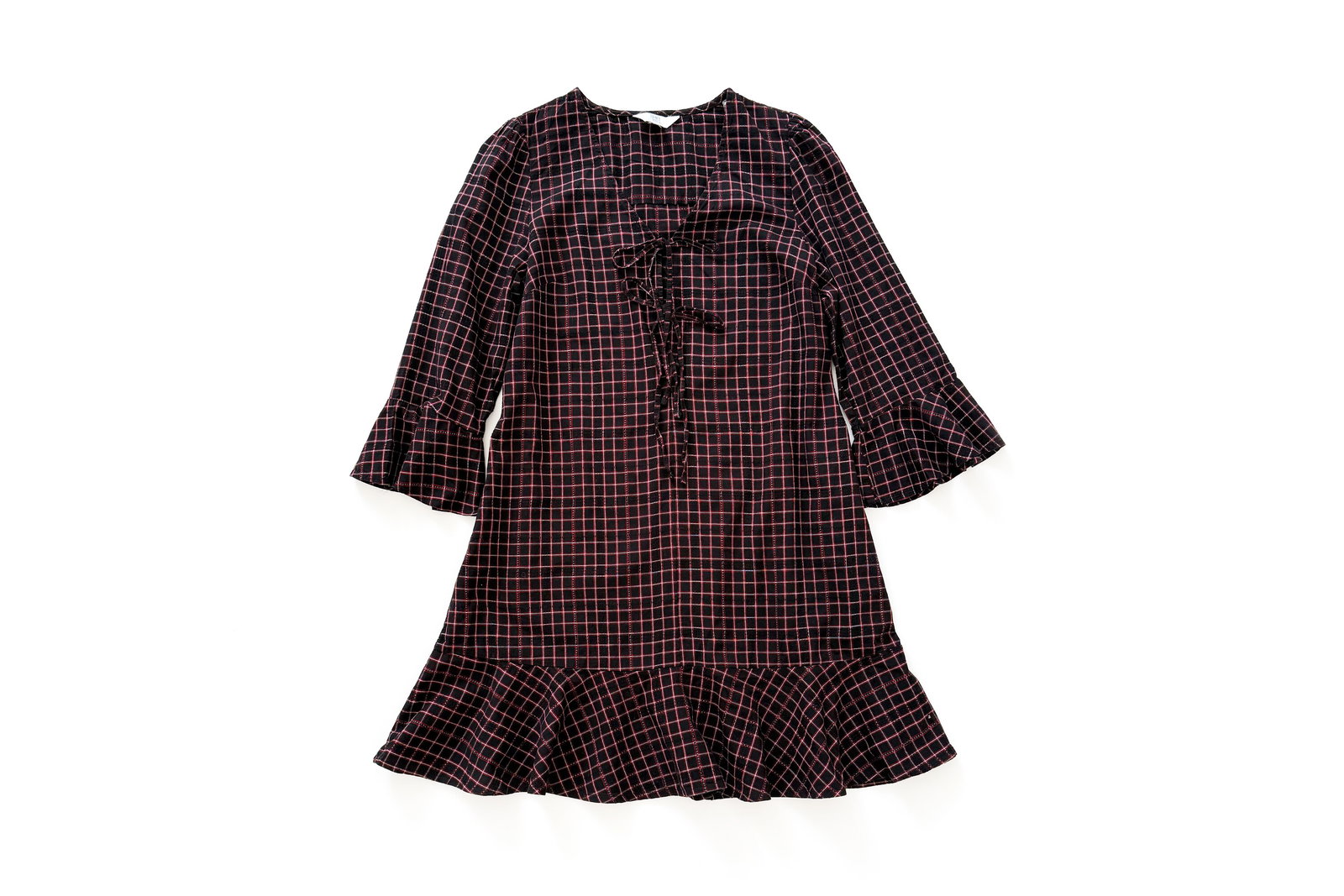 Time and Tru Plaid Tie Front Mini Dress