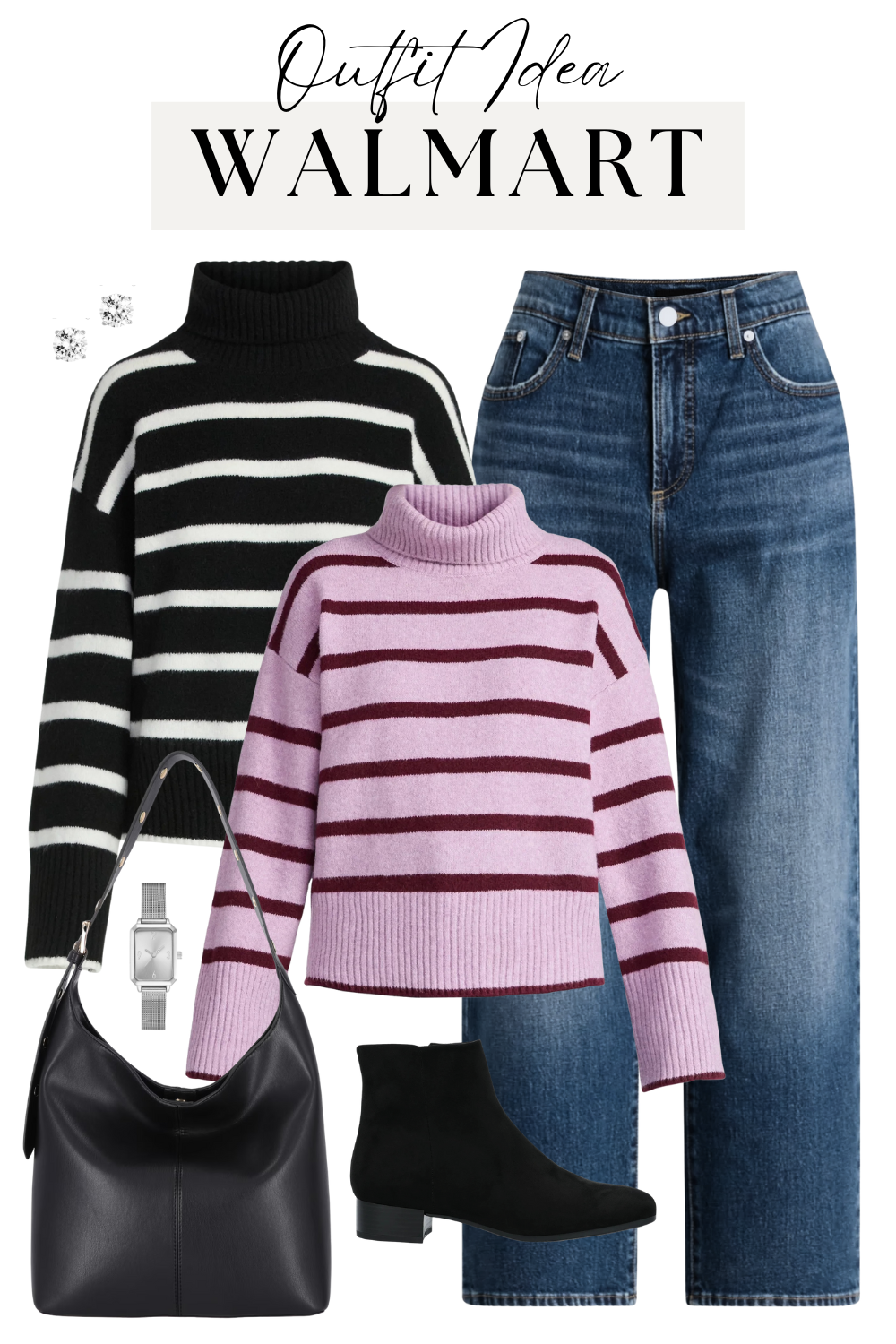 Time and Tru Turtleneck Sweater Outfit Idea 