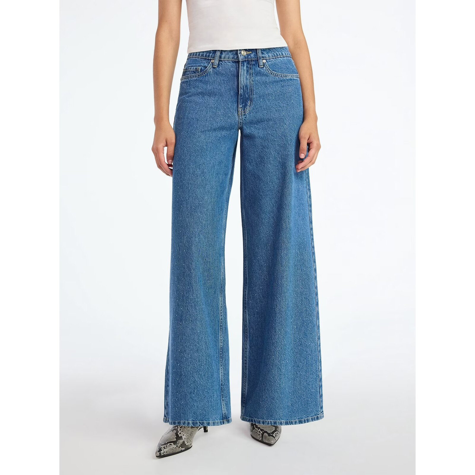 Scoop Rhinestone Embellished Wide Leg Jeans