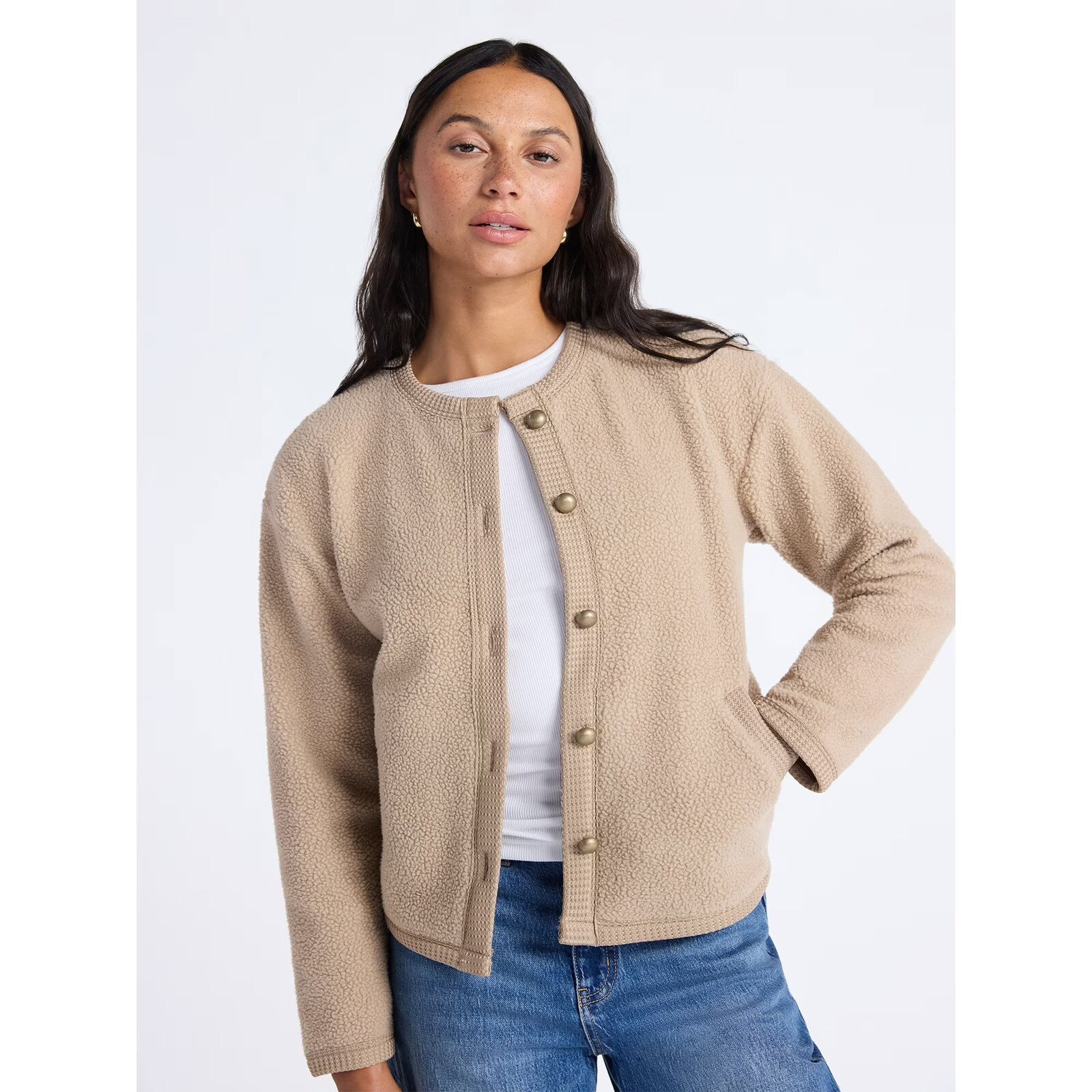 Time and Tru Women's Fleece Button Up Jacket