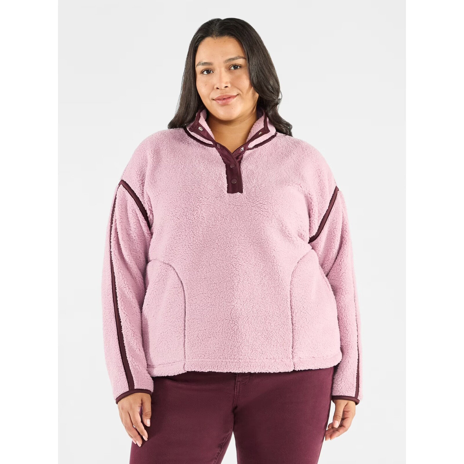 Terra & Sky Faux Shearling Quarter Snap Pullover